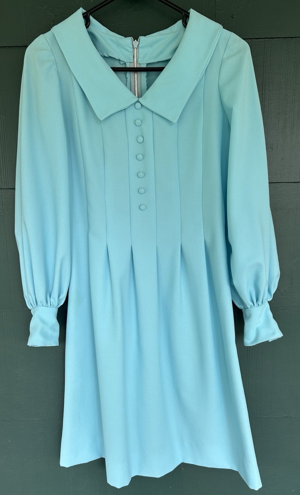 Adorable Handmade Vintage 60s-70s Dress Small Teal Mod A-line Peter Pan Collar