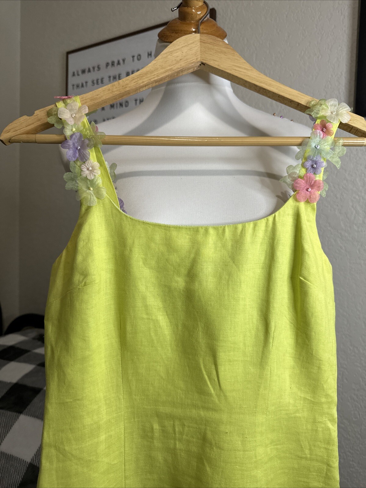 Vtg Althuser Dress Spring Linen Lime Green Xs-S