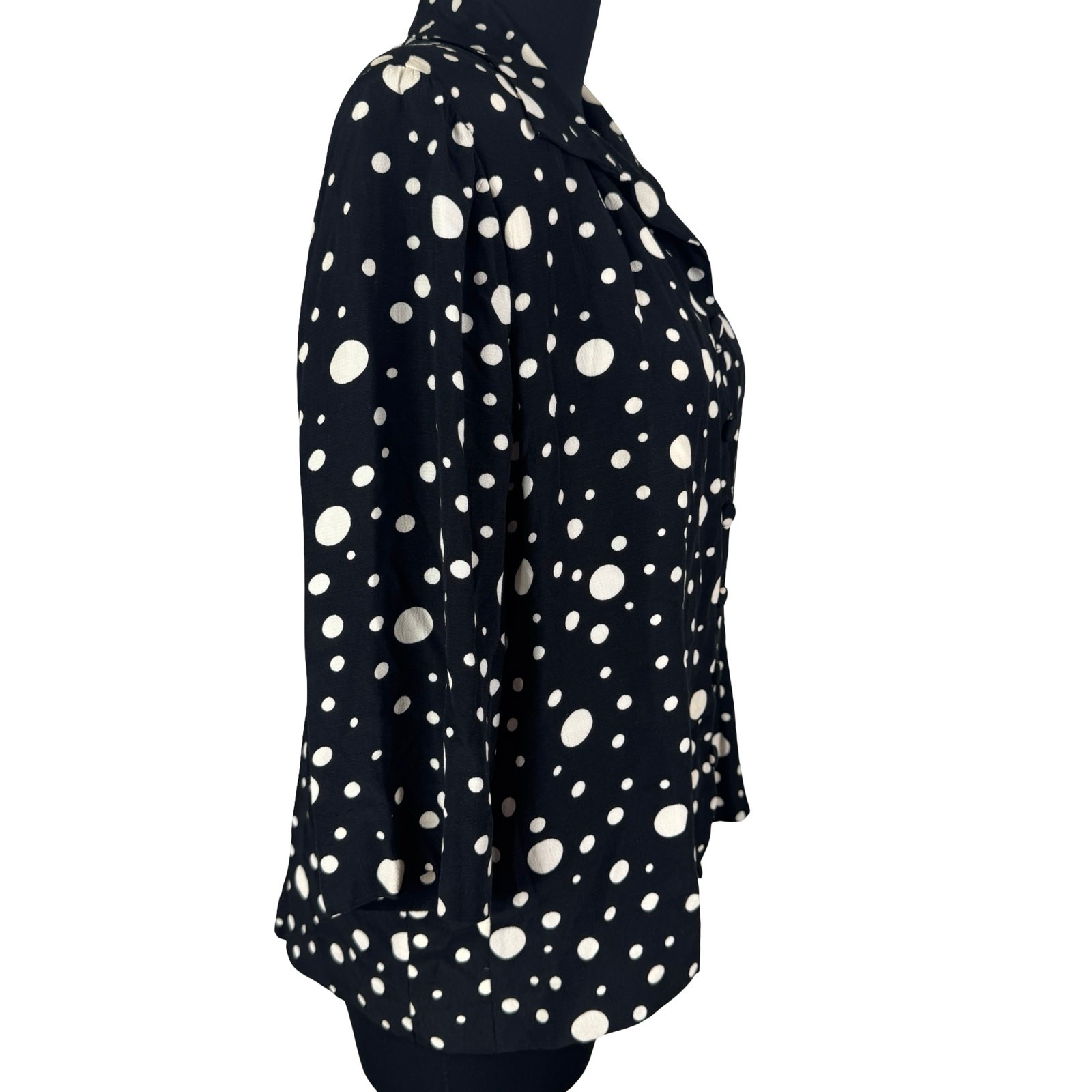 Vintage 80s Black White Polka Dot Blouse Pinup Rockabilly Peplum Retro XL 1X Top