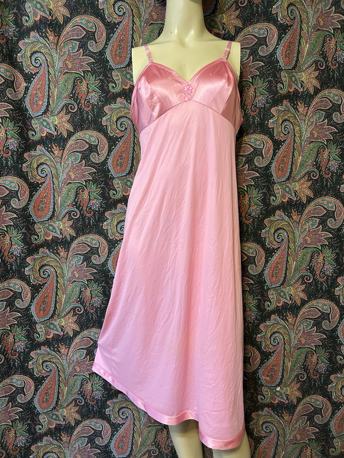 Vintage Vanity Fair Pink Nylon Tricot Empire Slip Nighty Lingerie 36TT