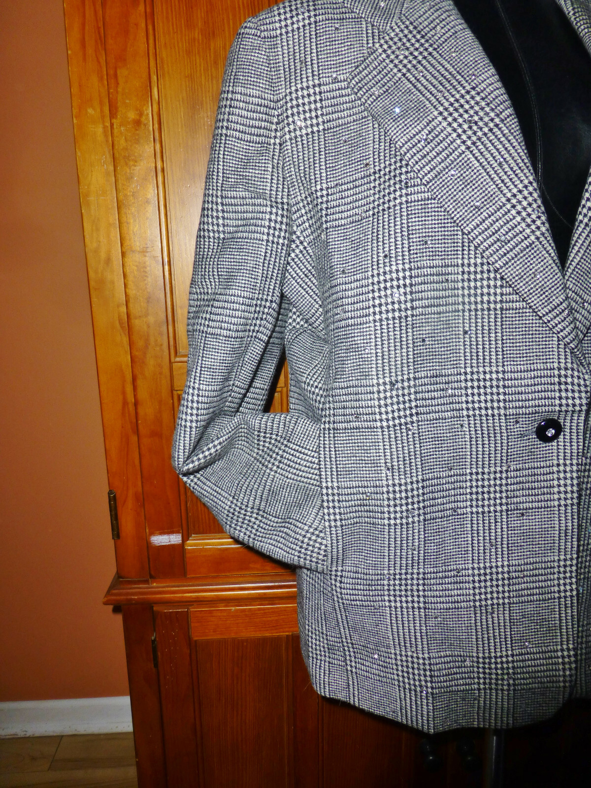 Vtg 80s CRYSTALS Rhinestones Embellished dress Evening Party Blazer Jacket L XL