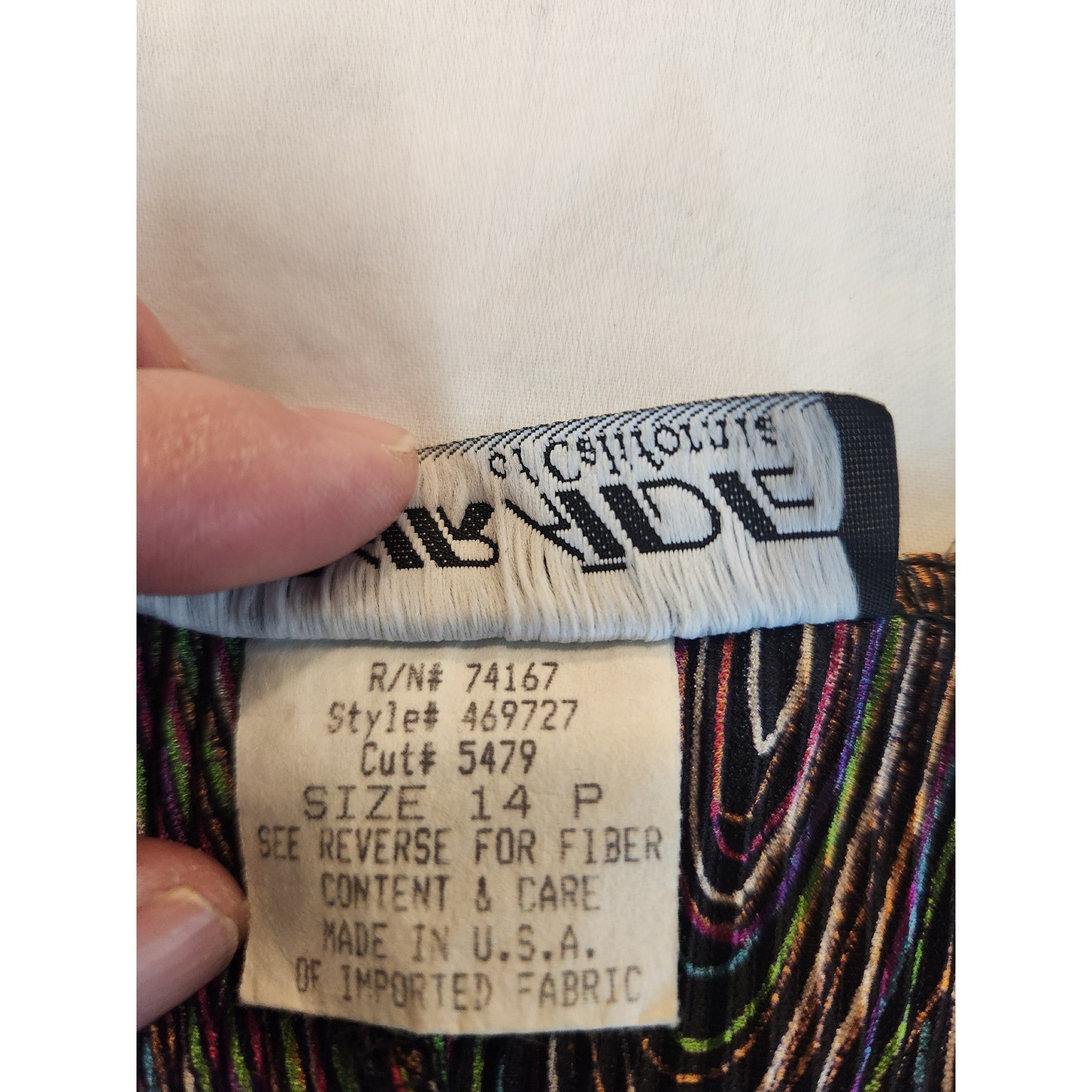 Vintage Sharade of CA Psychedelic Swirl Ribbed Midi Dress 14P Multicolor Sheer