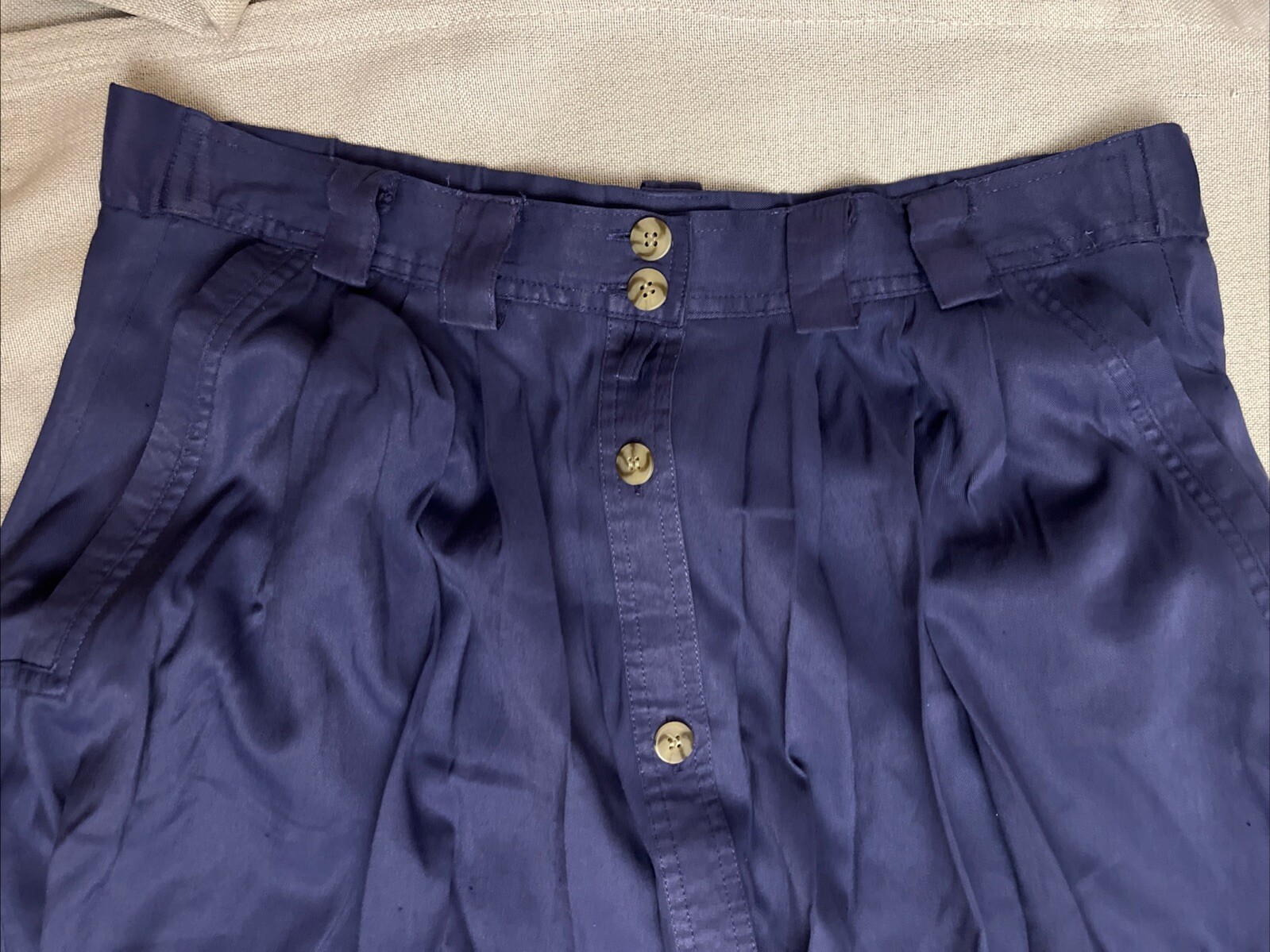 Allison Smith VINTAGE Button Midi Blue Skirt 12 Pleats Pockets Belt loop 80’s
