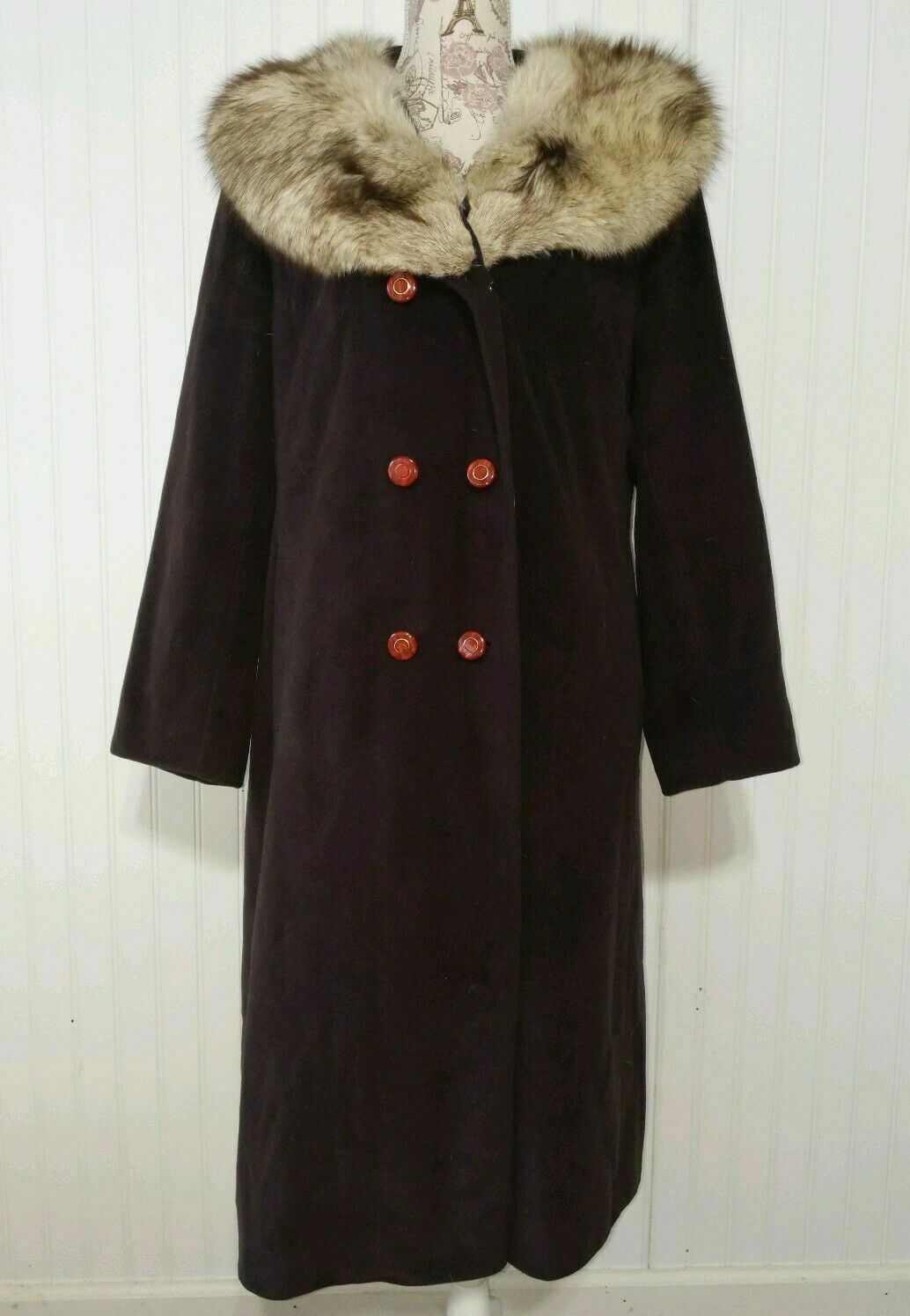 Vintage 1960’s Plum with Fox Fur Collar Winter Coat Soft Cashmere