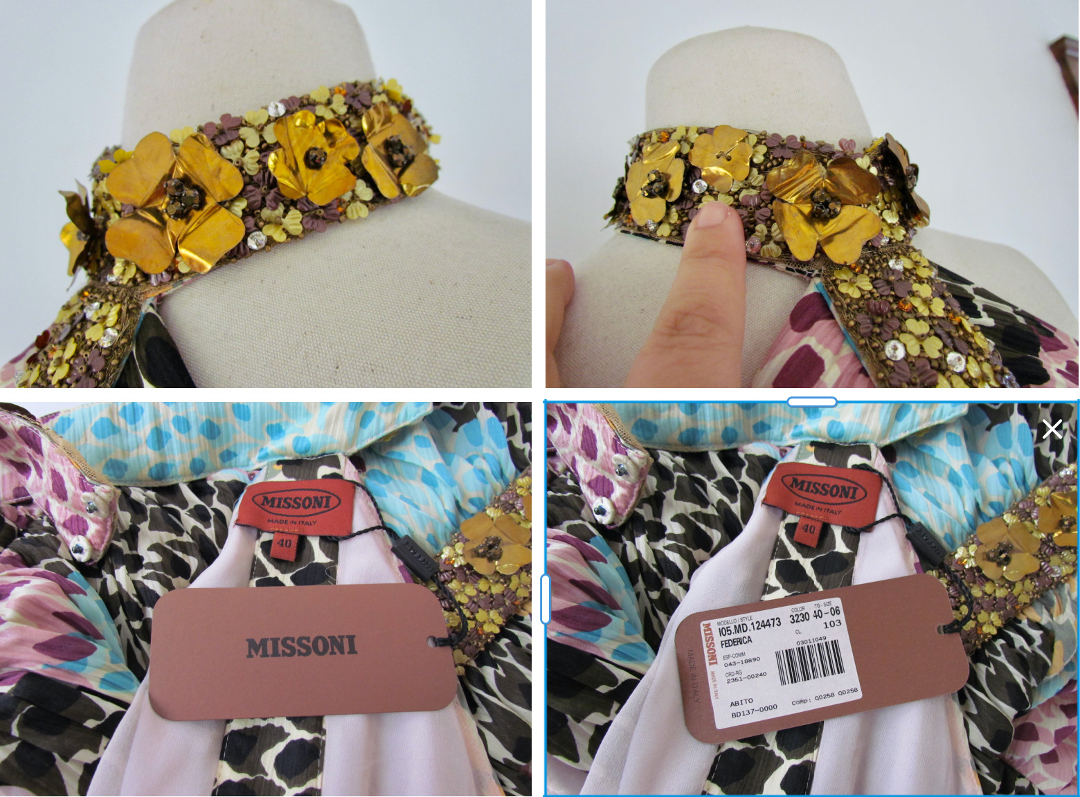 New Missoni Dress Flower Embellished Silk Sz 40 US 4 Vintage RARE