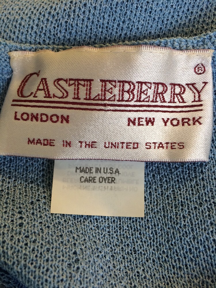 VINTAGE1970s 80s CASTLEBERRY KNIT JACKET BLAZER BLUE SIZE 8 GOLDEN HEART BUTTONS