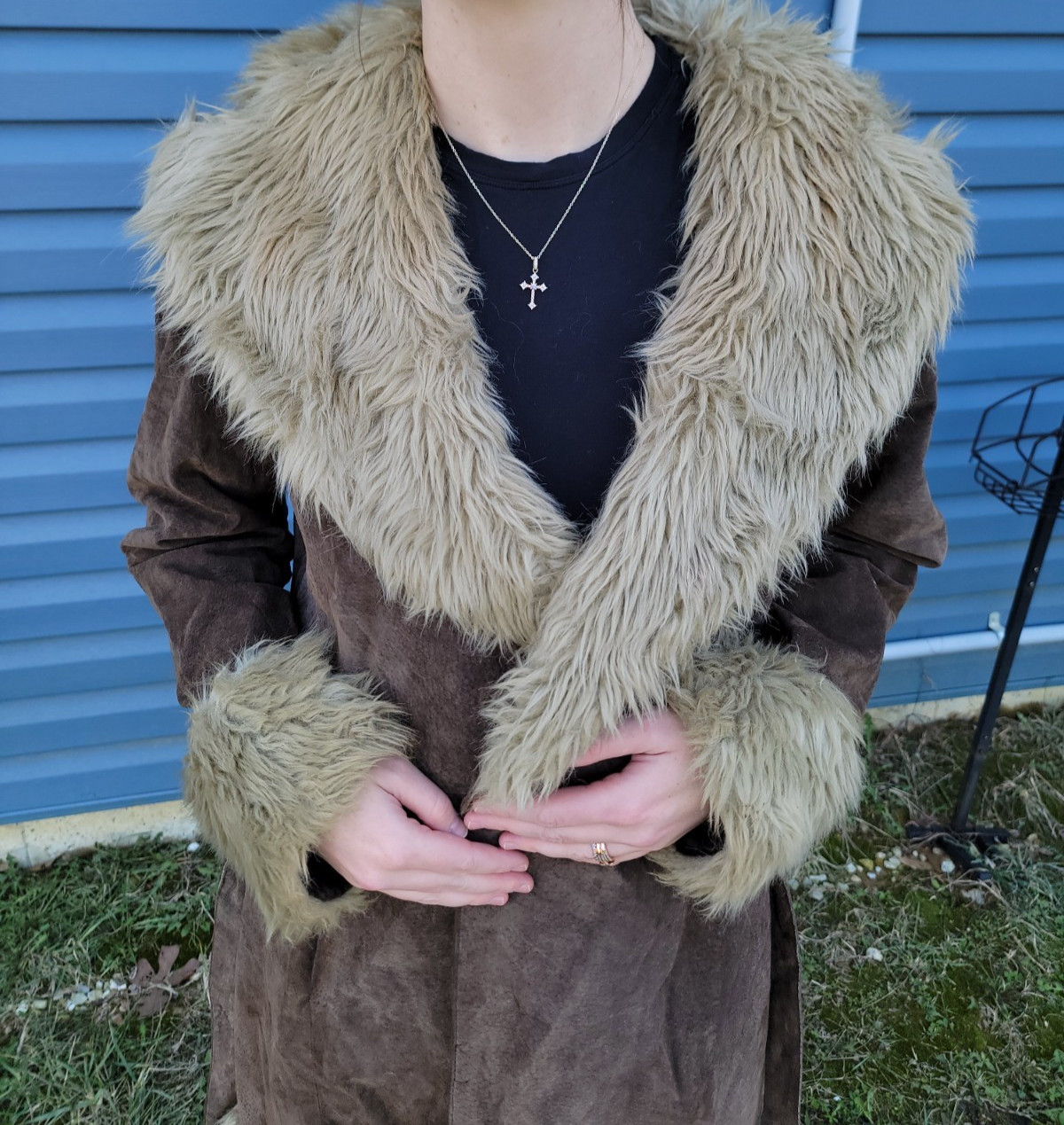 Vintage Penny Lane Coat Afghan Large Brown Hippie Boho Retro Y2K Faux Fur READ