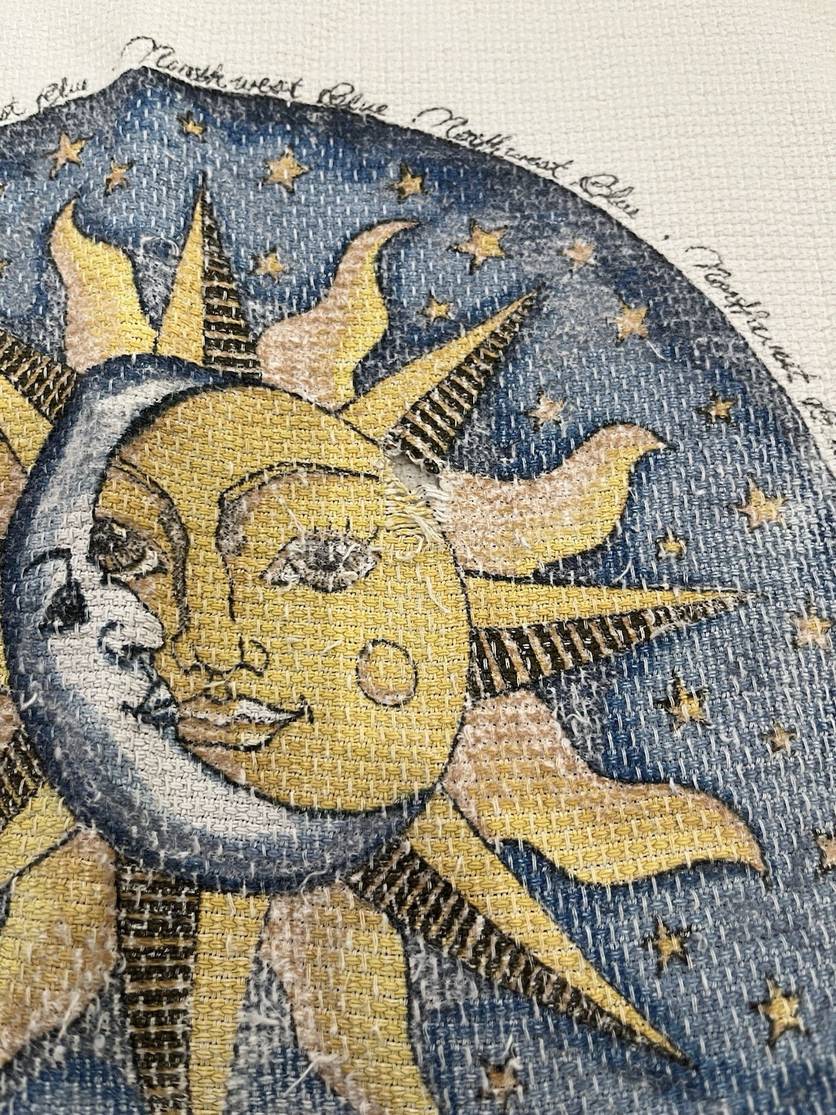 Vintage 90s Northwest Blue Celestial Tapestry Shirt Sun Moon DISTRESSED/AS-IS