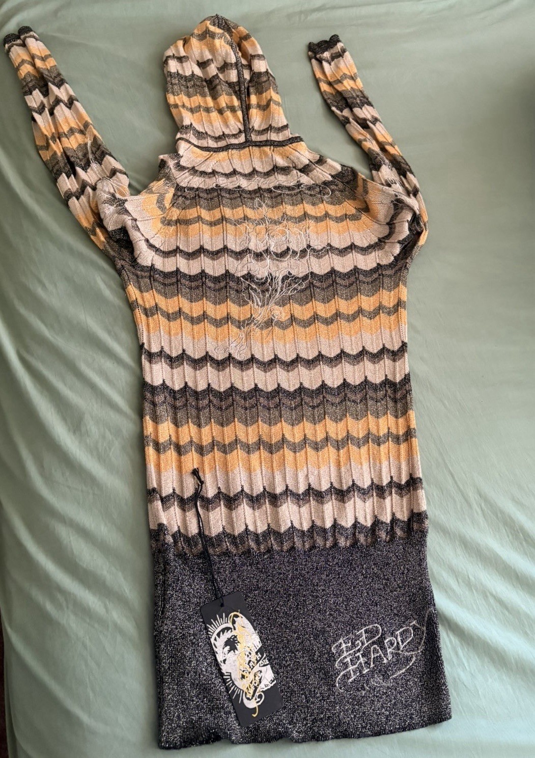RARE VTG Y2K Ed Hardy x Christian Audigier Hooded Sweater Dress NWT Deadstock