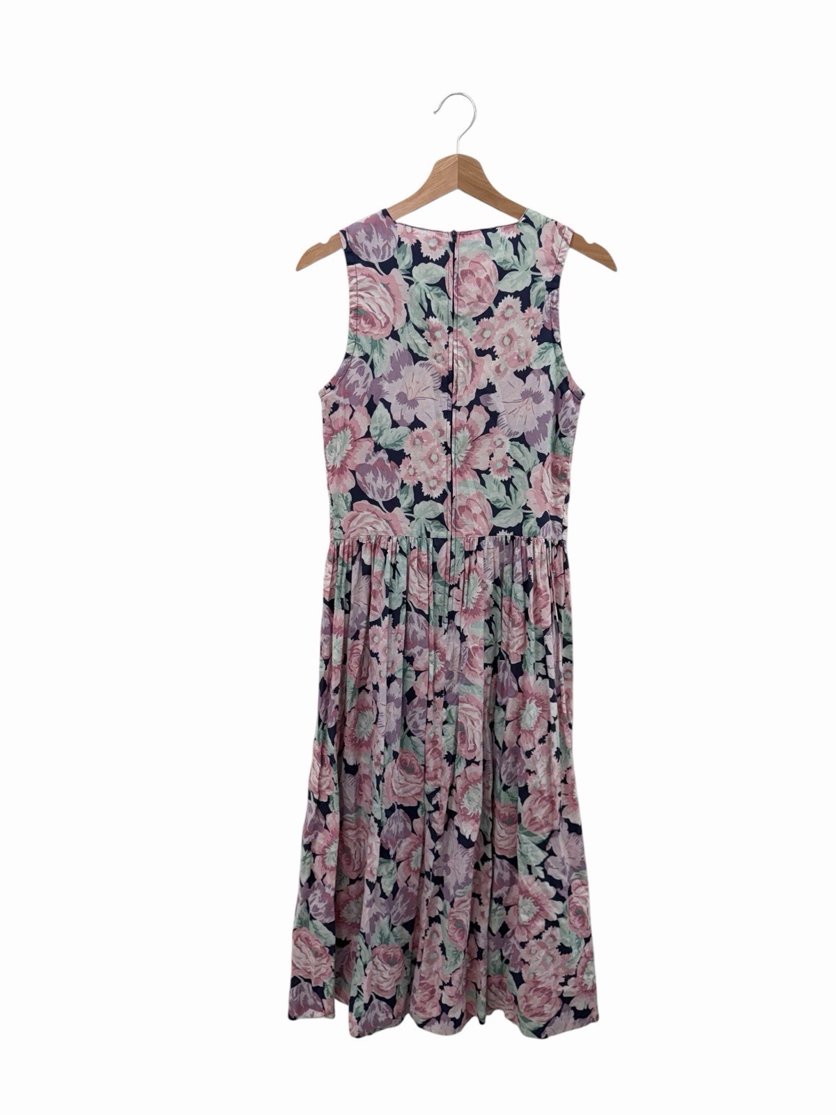 Laura Ashley Vintage Floral Pastel Roses Midi Dress UK 10 US 8 Pink Cottagecore