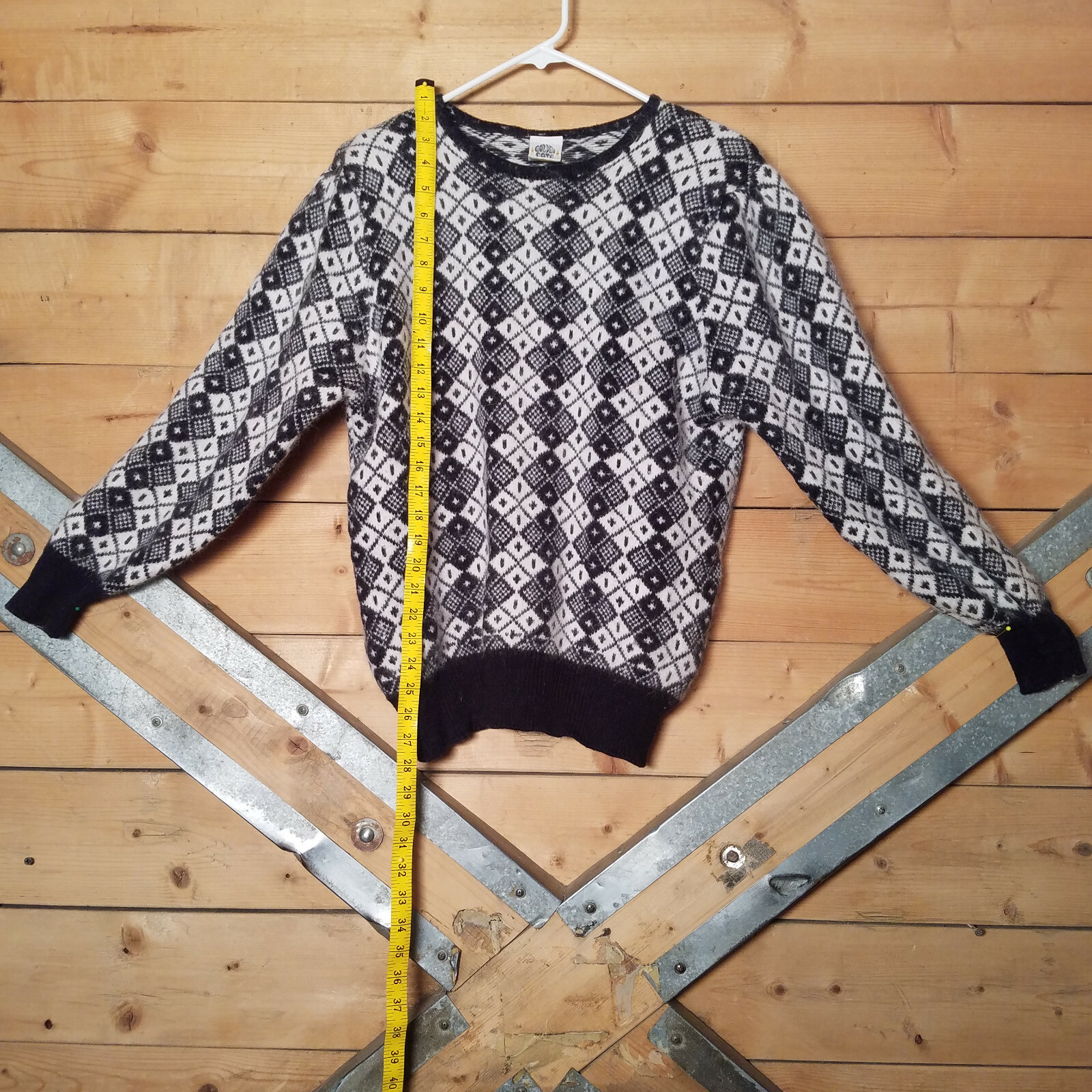 Large Black and White Sweater with Diamond Pattern by Golden Gate – Swanky Barn