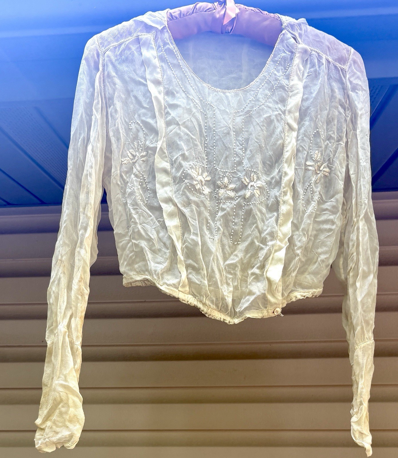 ✨ Antique 1907 Edwardian Sheer Blouse Beaded Embroidery Sailor Collar RARE gem