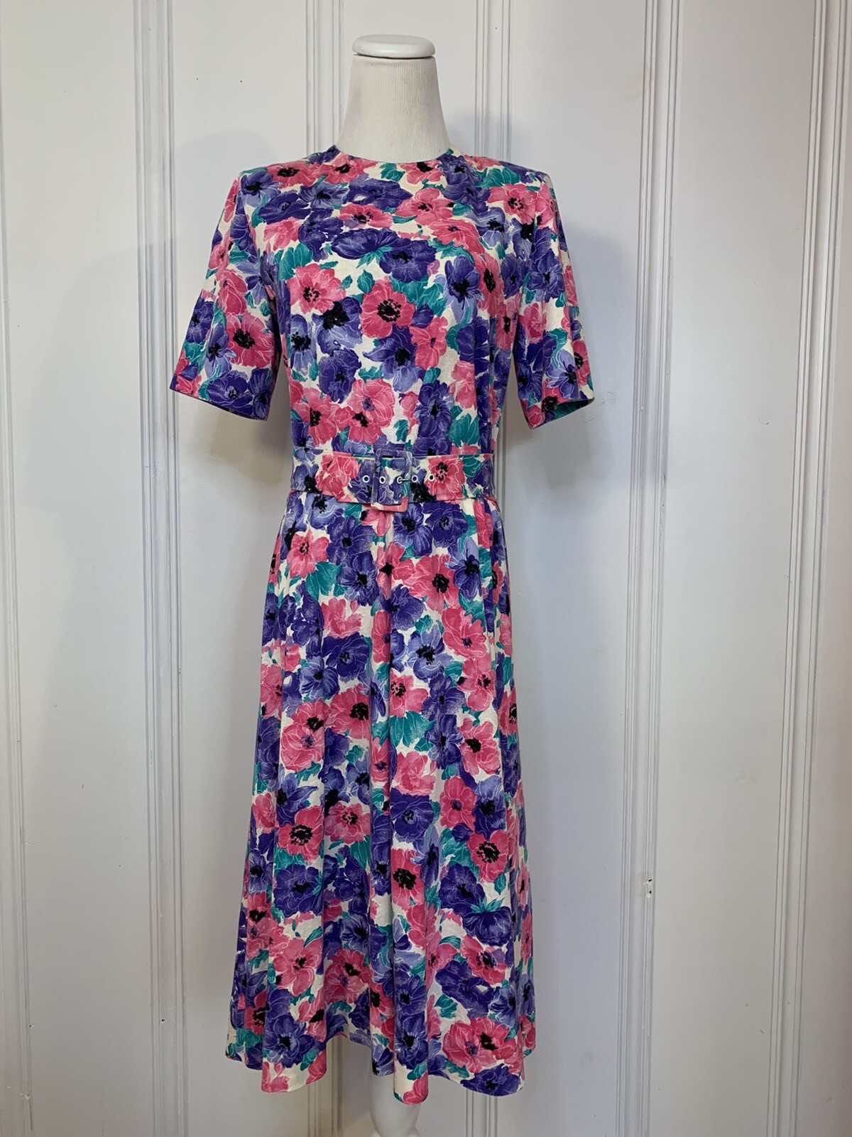 Vintage Floral Dress Size 10 Philippe-Marcel 80s 90s Short Sleeves Colorful