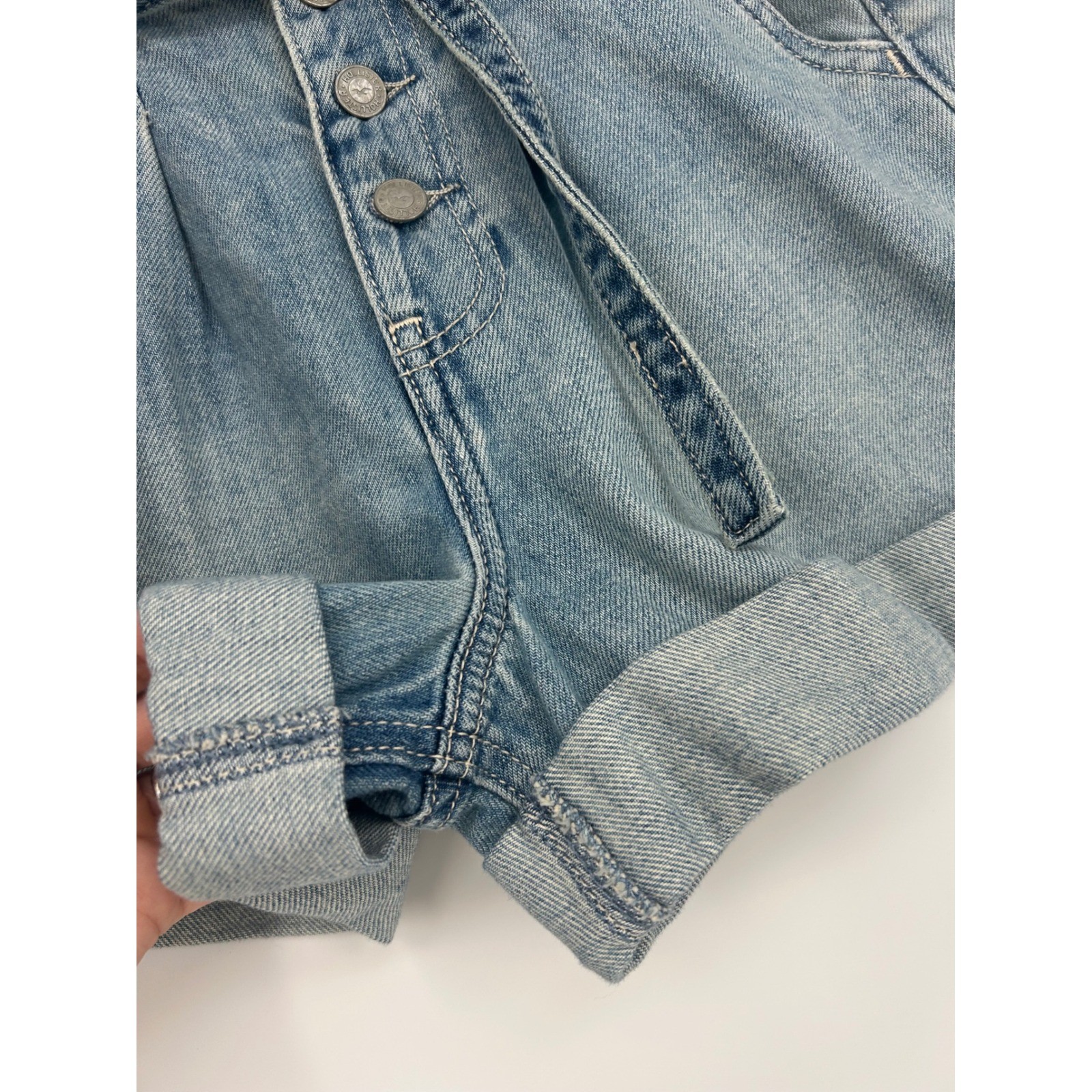 Hollister Ultra High-Rise Mom Paperbag Cotton Shorts Light Wash-25/1- Retro