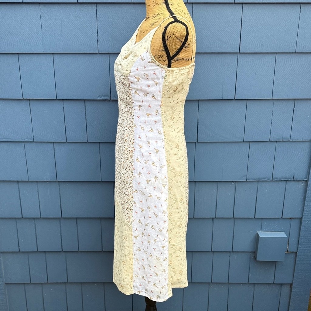 Vintage Olive Branch patchwork lined Floral Patchwork Dress – Cream and White sm