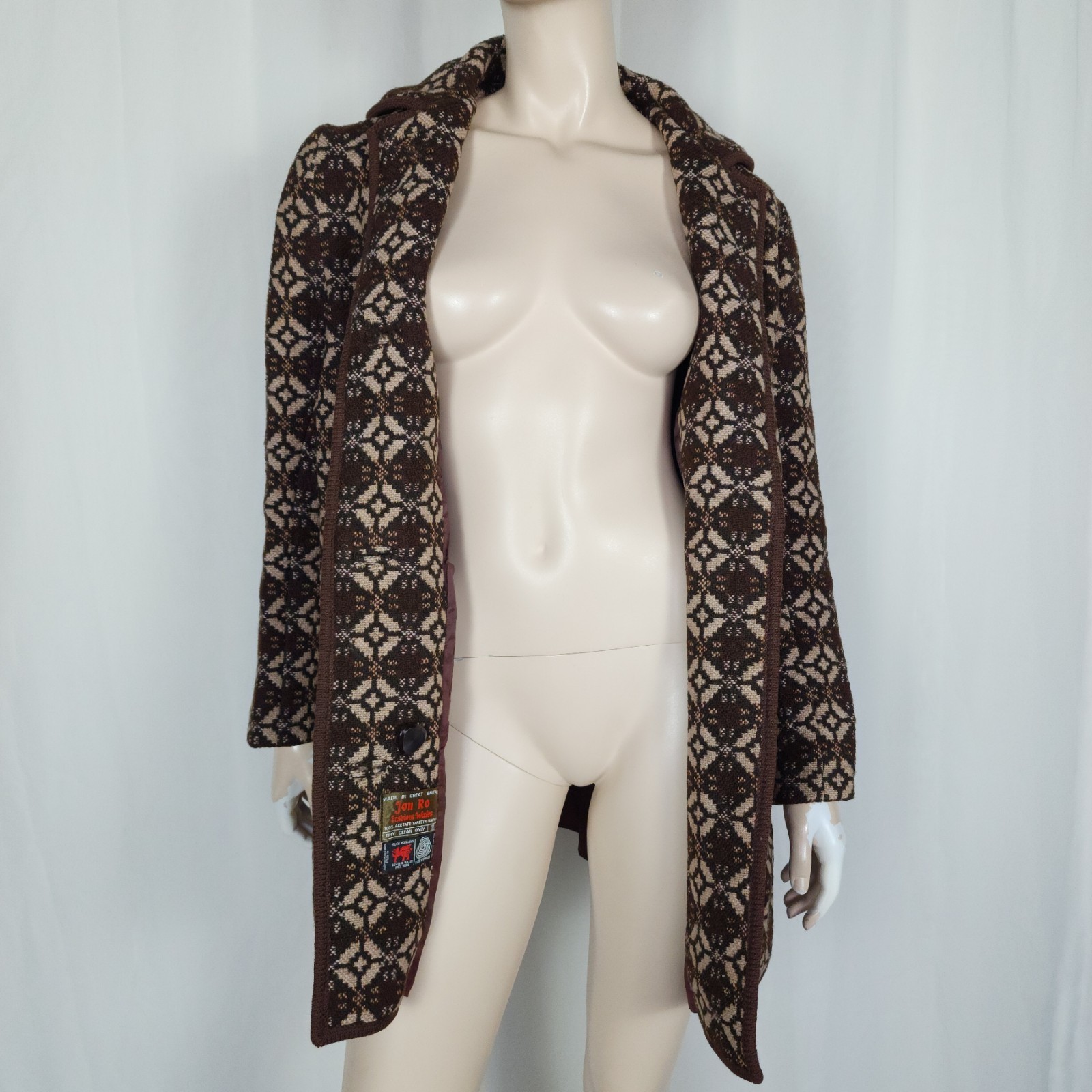 Vtg Welsh Woollens wool tapestry coat SM made in Great Britain Jon Ro