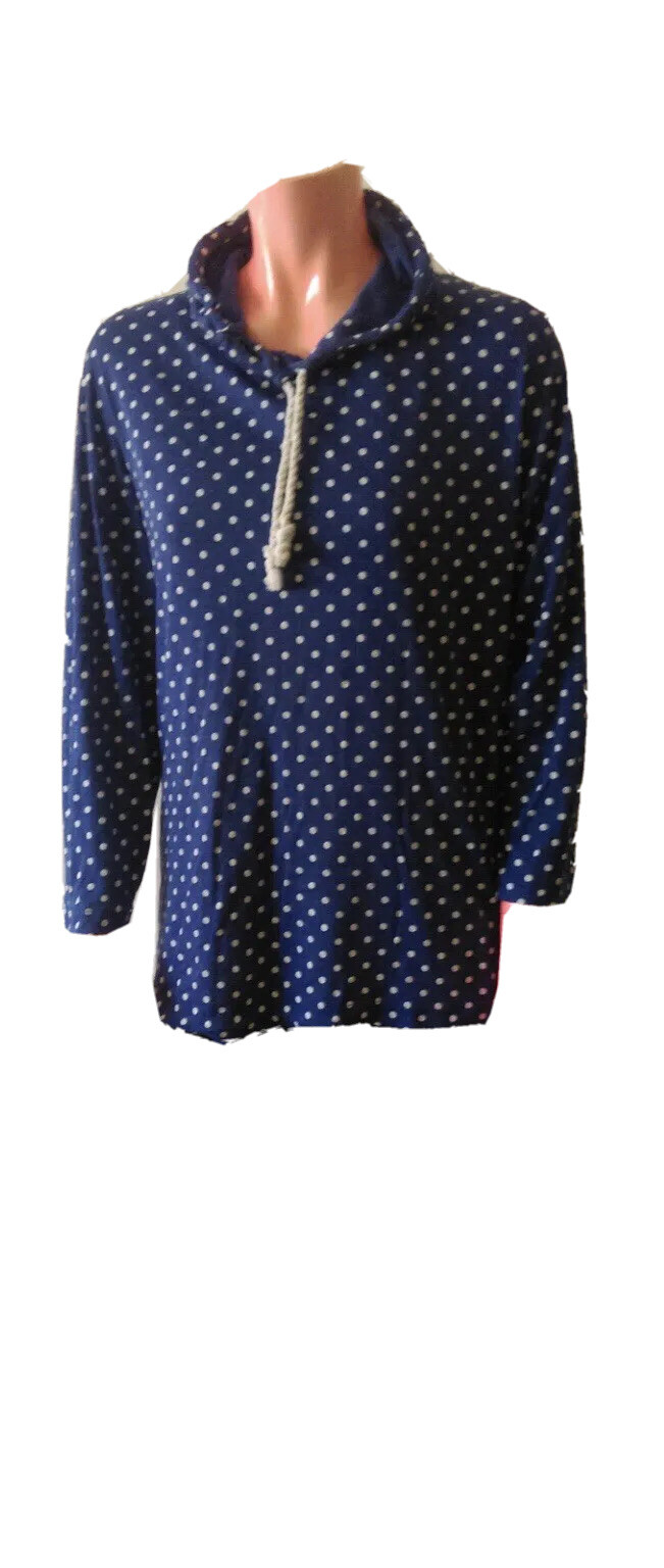 Vintage Hoodie Purple White Polka Dots Ladies Cotton Long sleeve S 12 Great Cond