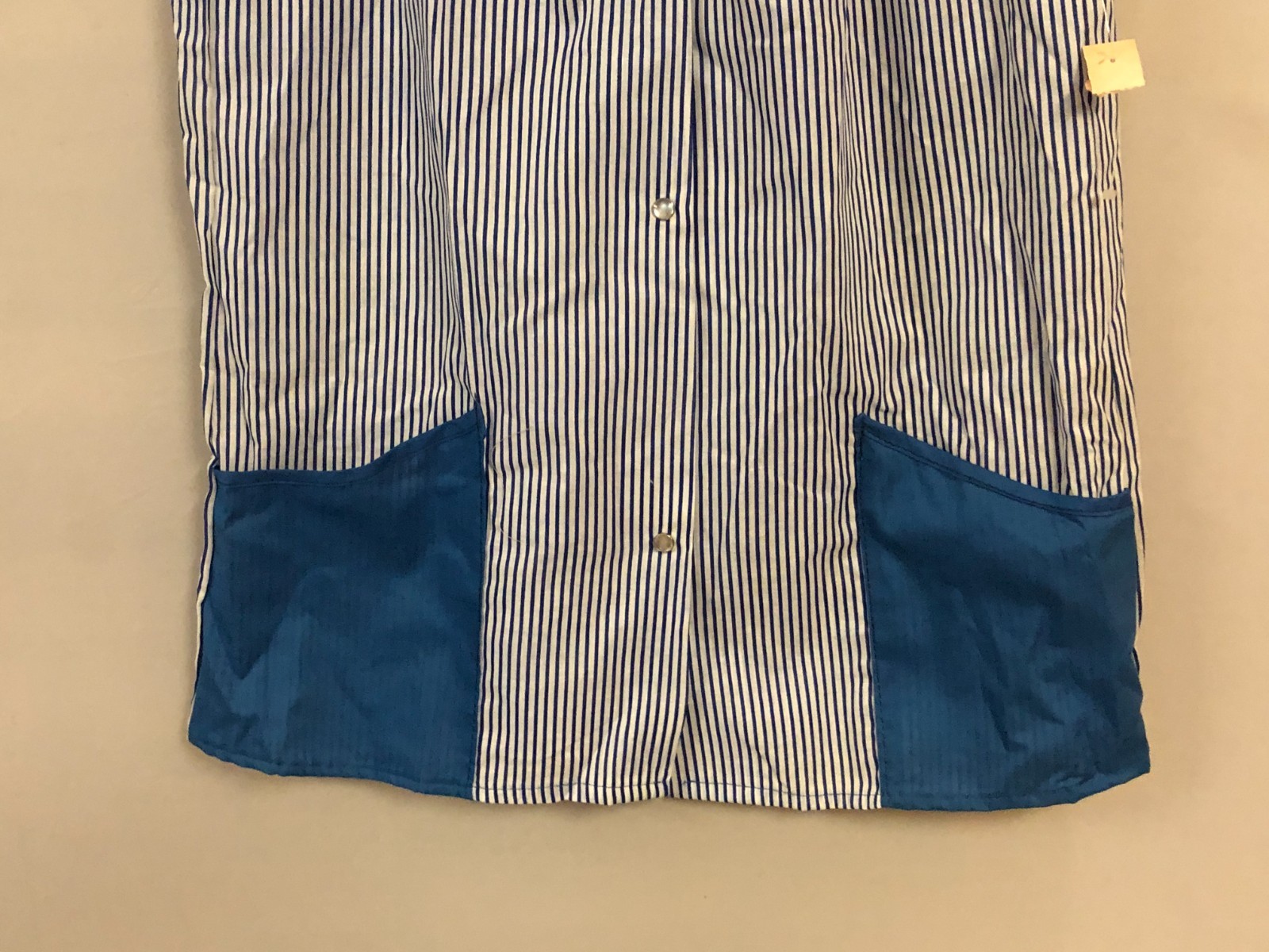 Vintage 1980s White & Blue M/L Striped Smock Top Snap Closure NOS Deep Pockets