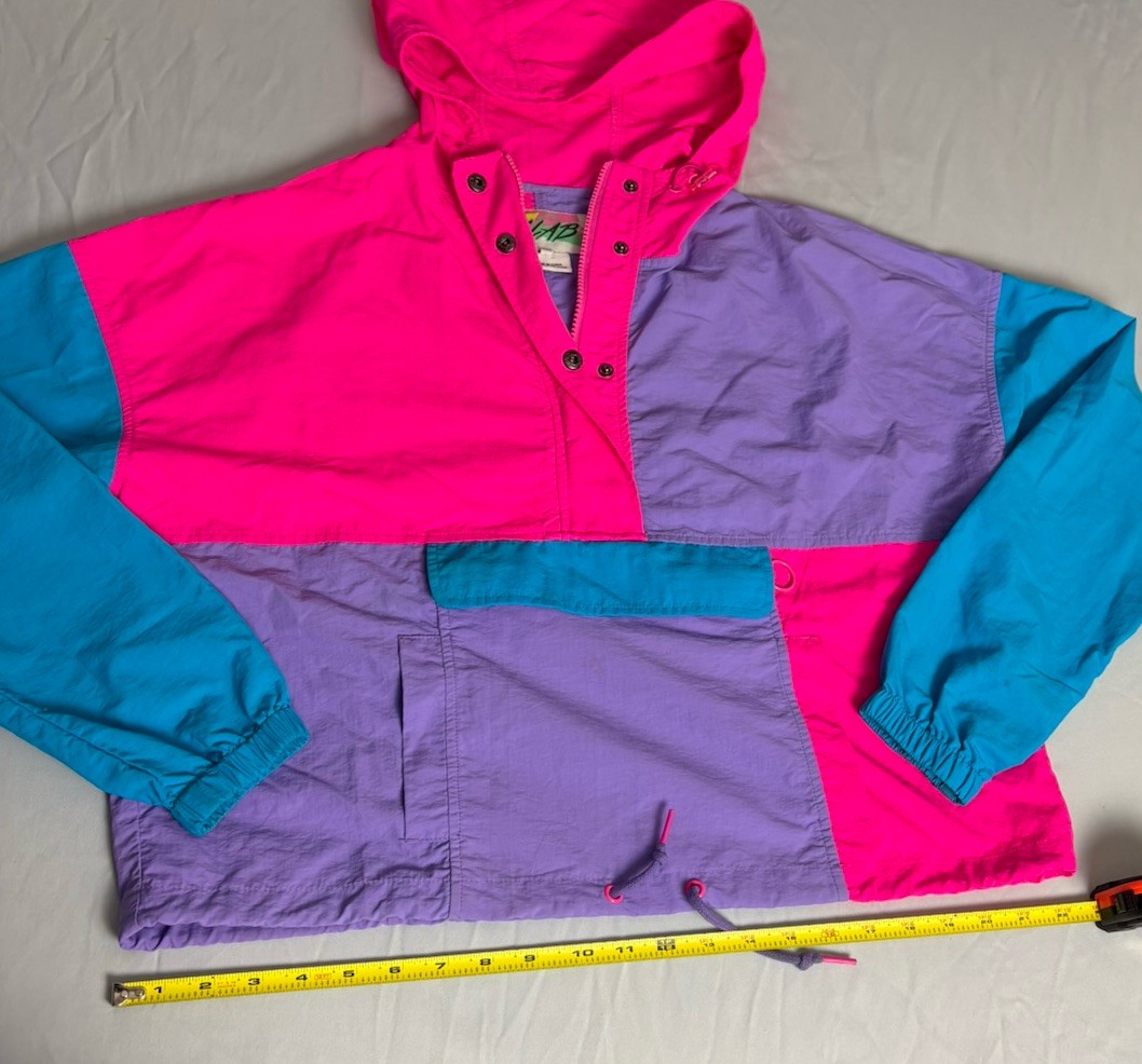 VAB Vintage Colorblock Hooded Jacket Pink Purple Blue Size M
