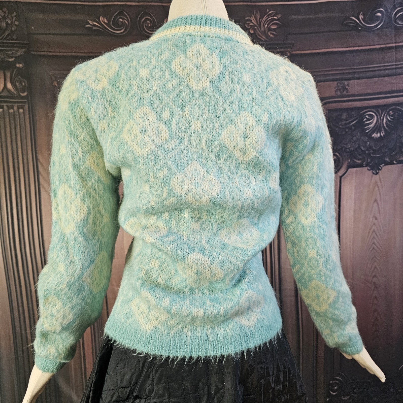 Vintage 1960s Icey Blue Mohair Sweater Wool Fuzzy V neck Rare Collectors Sabra