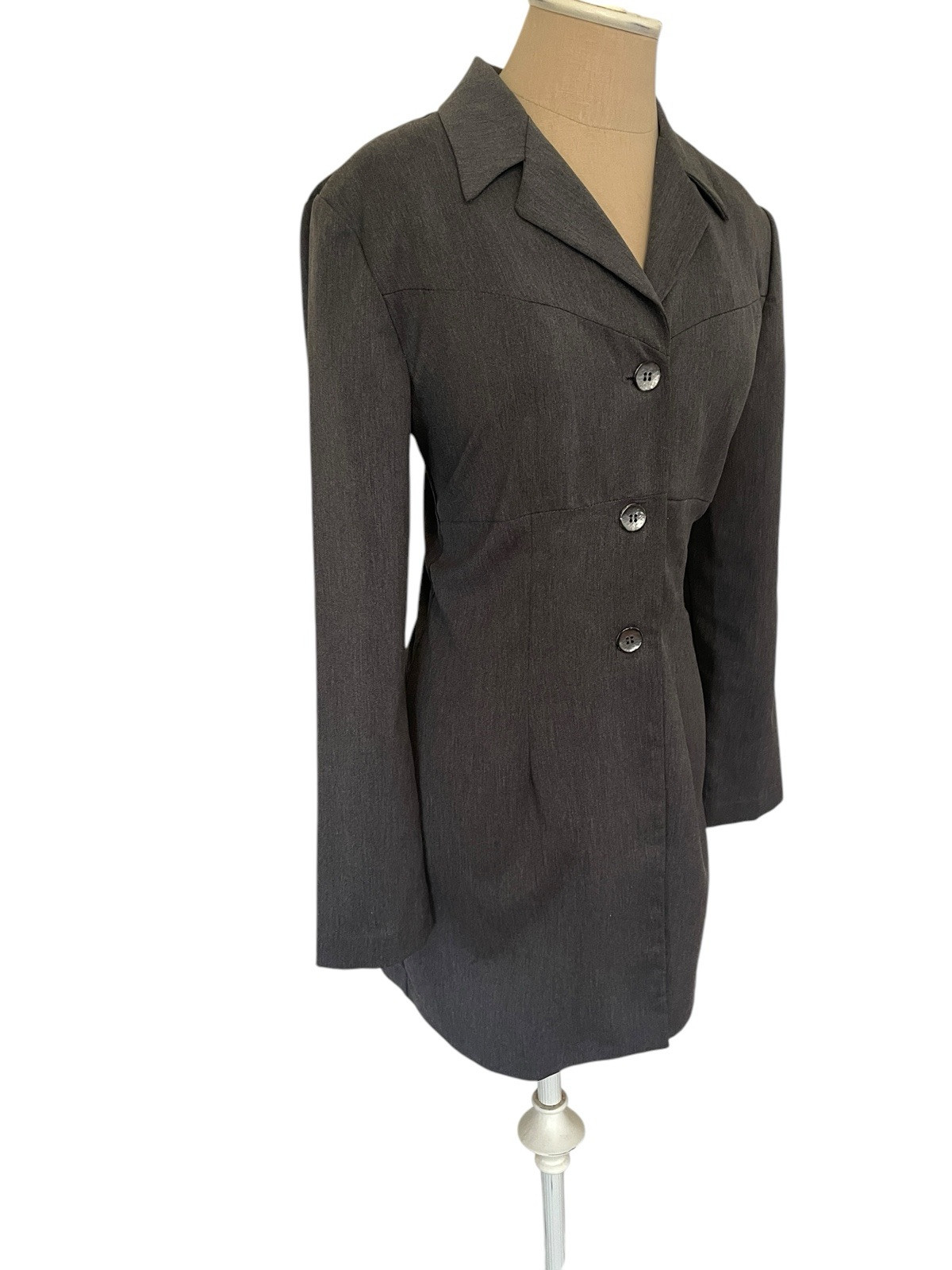 Vtg 90s Alyn Paige Grey Long Blazer Dress USA Sz 9/10 Friends Rachel Green