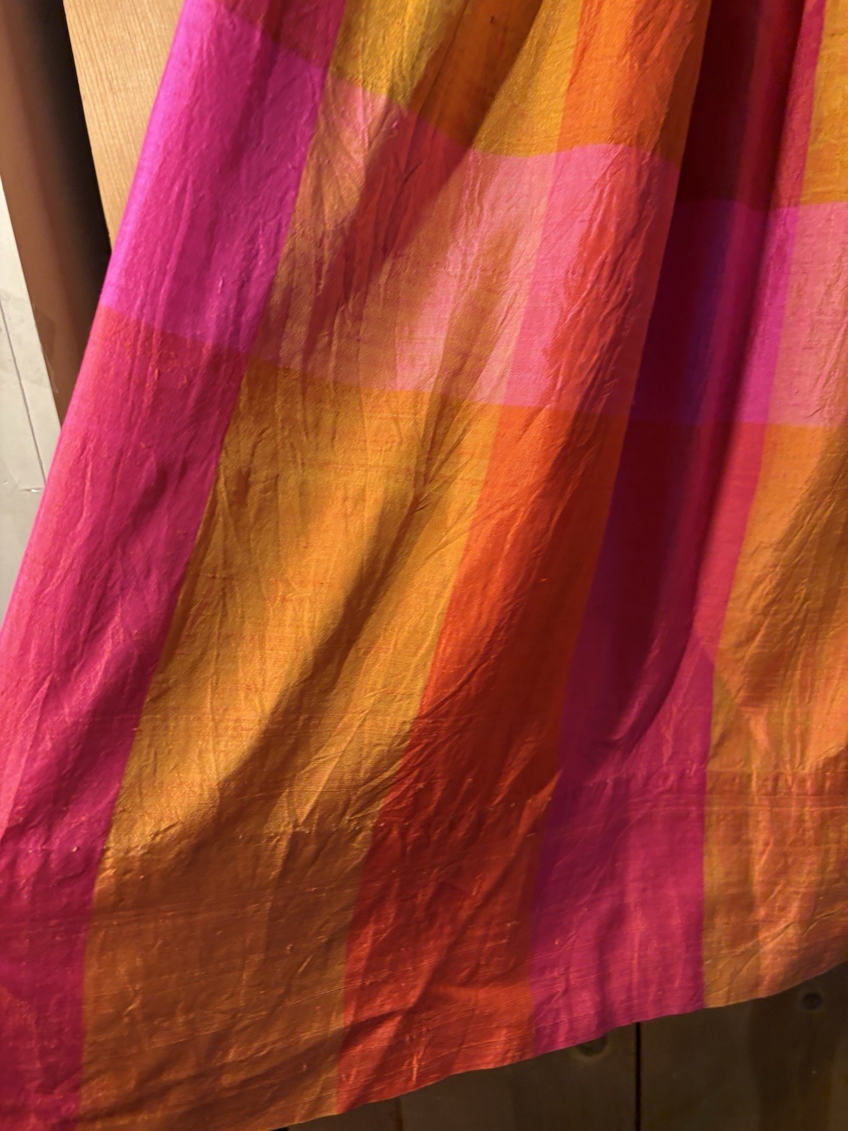 1970s vivid orange and pink plaid maxi skirt Waist 23” 3XS-2XS RETRO MAGIC