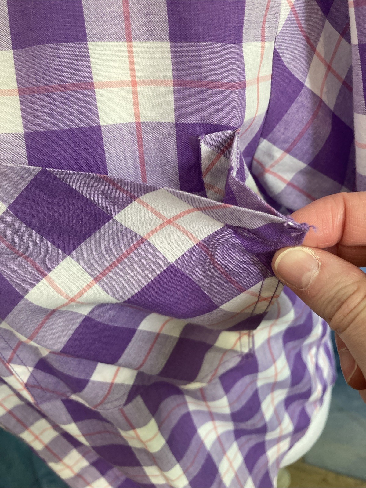 VTG 80s 90s Easton Park Plaid Camp Shirt Blouse Top Purple Gingham Collar Grunge