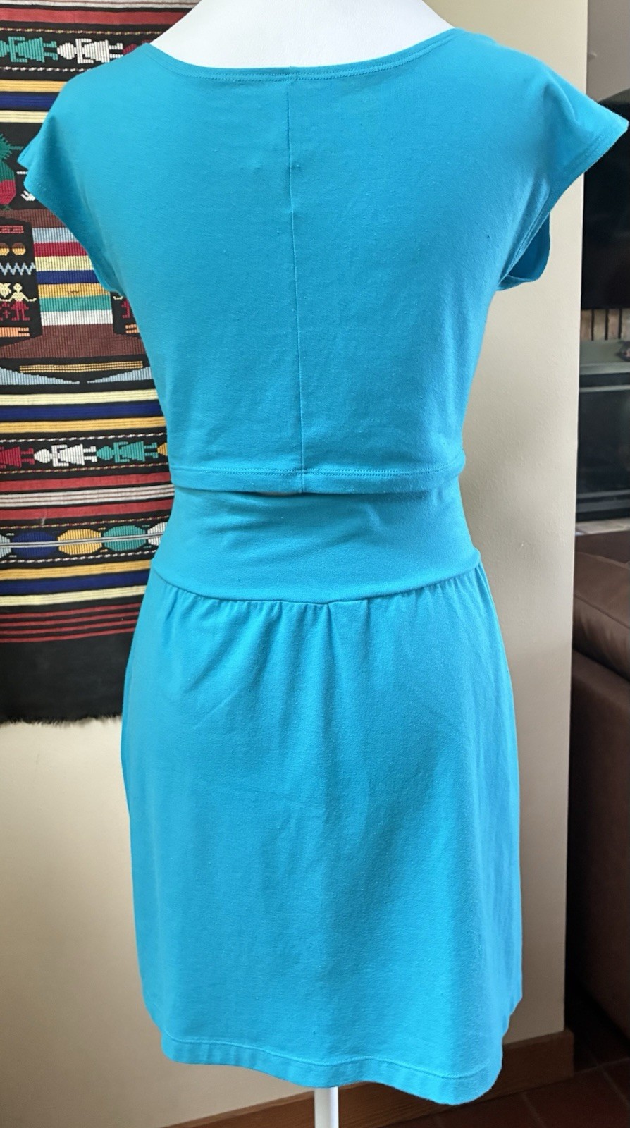 Vintage 80s 90s Turquoise Spandex Two-Piece Set Cap Sleeve Crop Top Pencil Skirt