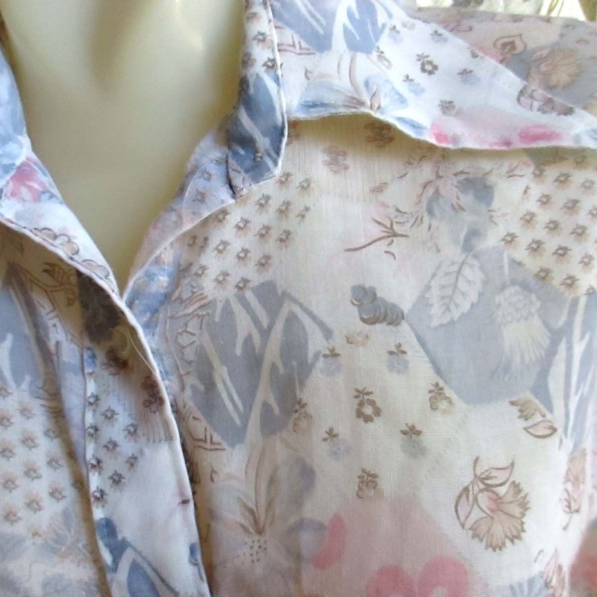 True Vintage Medium Womens Boho Blouse 12 Button-Up Long Sleeve Floral Sheer