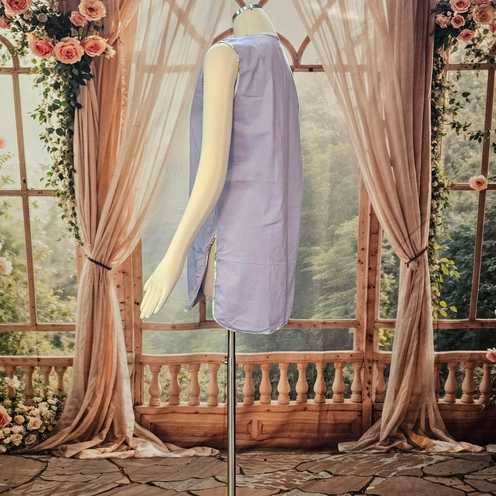 Vintage 1960s Housedress Minidress Pinafore Dress Lilac Purple Teapot Applique