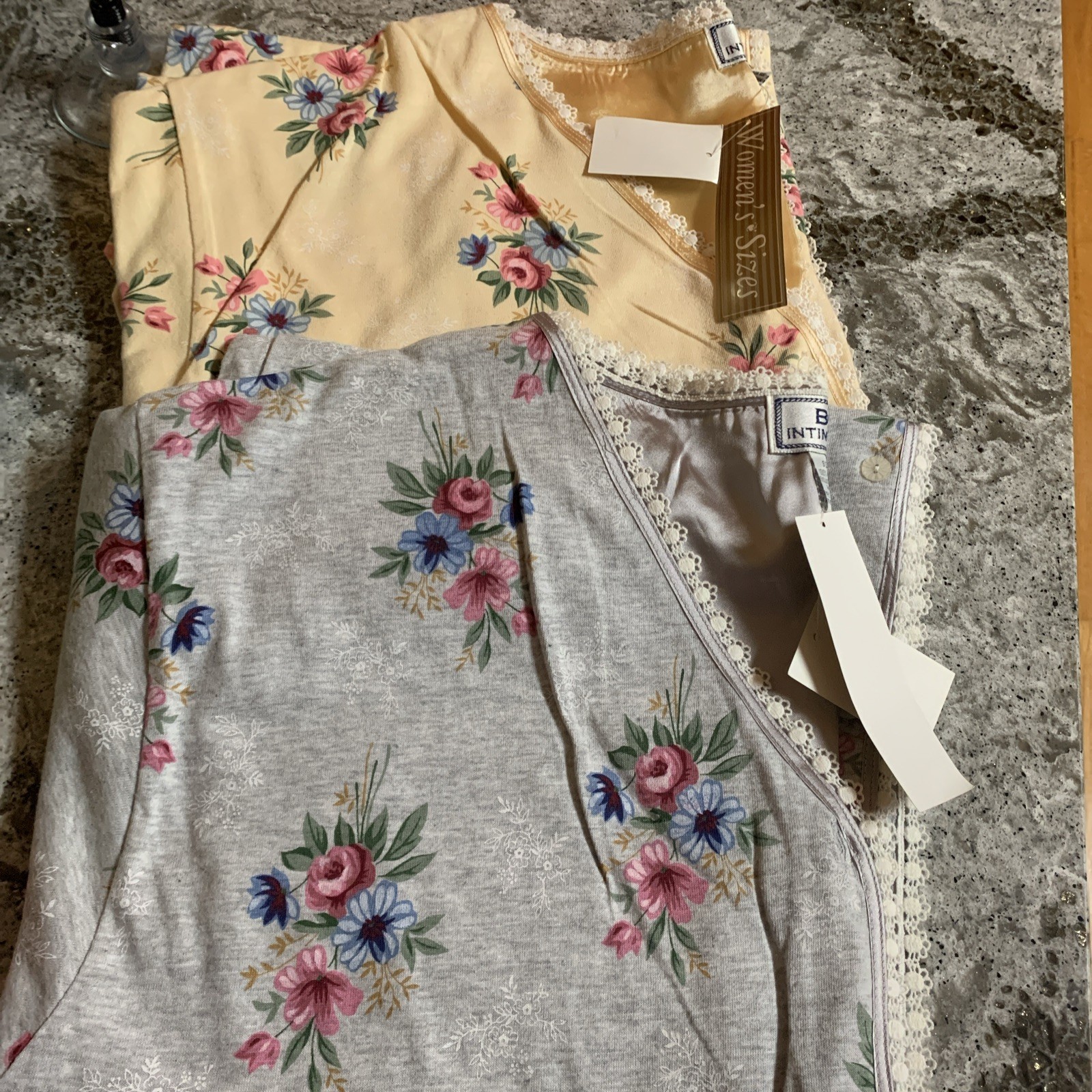 Vtg NWT BG Intimates Nightgown Robe Housecoat 1x Floral Lace 100% Cotton Lot 2