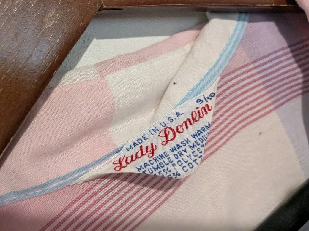 Vintage 80s Plaid Stripe Pink Blue Blouse Top S/ M Summer Cotton Bl Lady Donlin