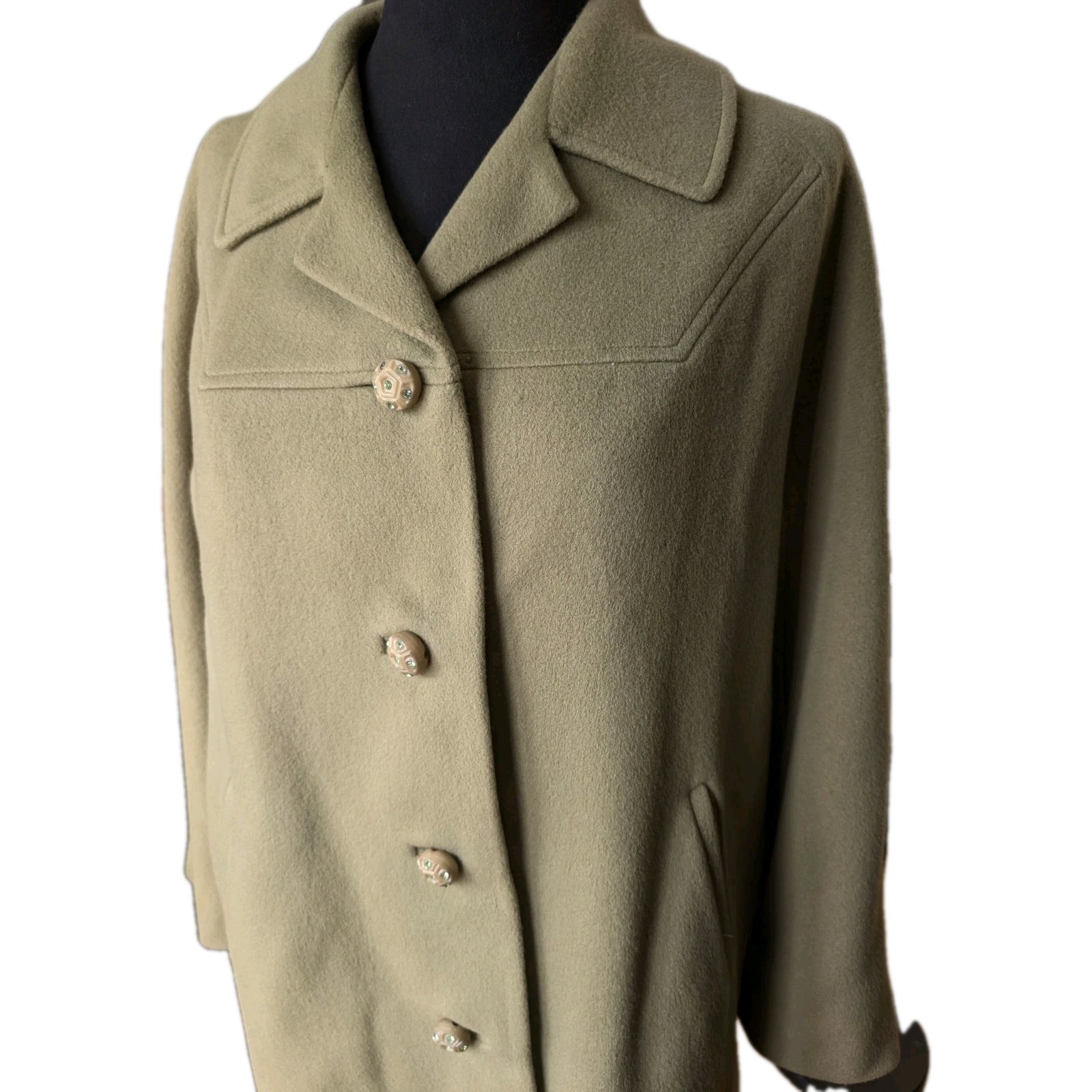 Vintage 100% Cashmere Car Coat Fern Jade Green Size 12-14 Large NOTES!