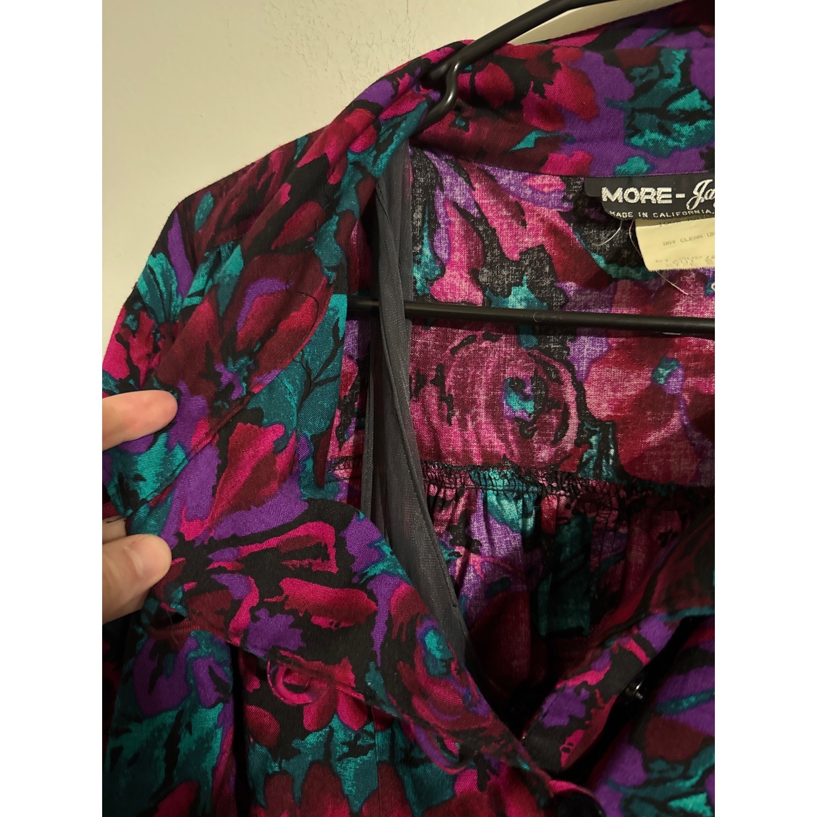 Vintage 80s-90s More Jazz Vintage Floral Midi Dress Long Sleeve Plus Size 20W
