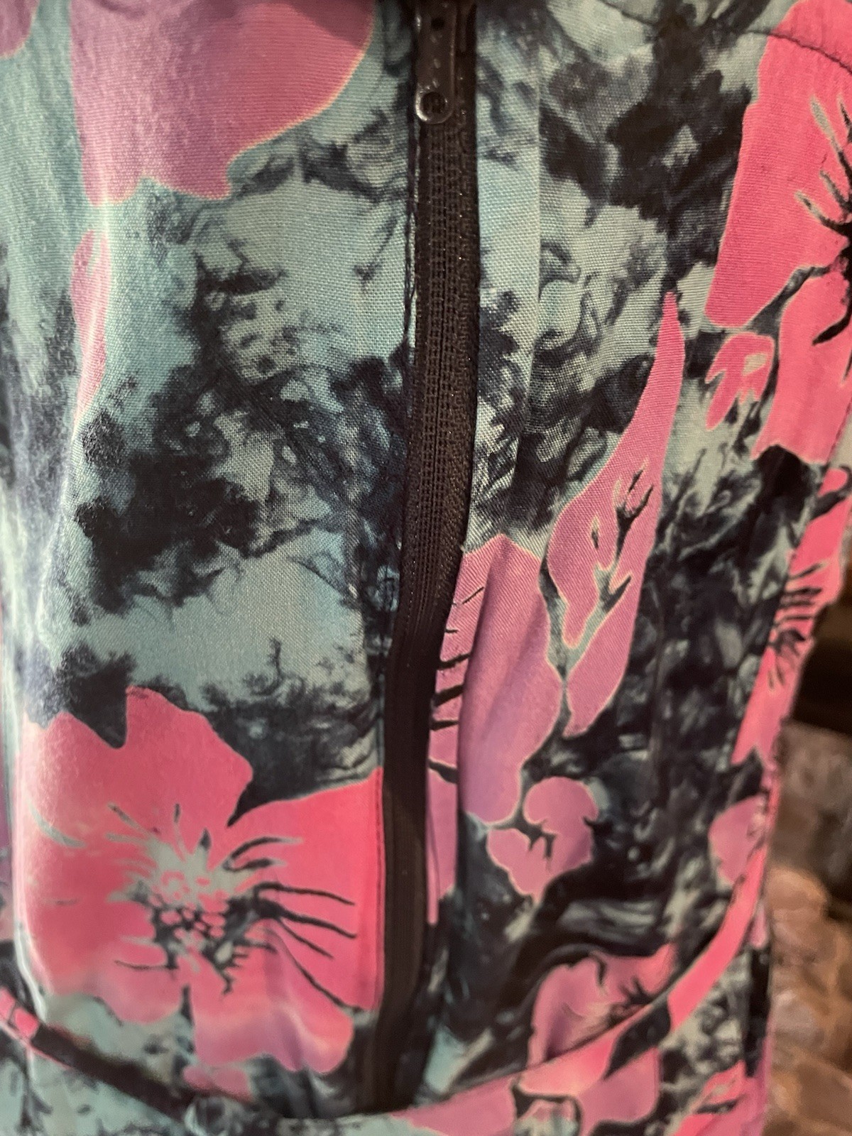 VTG 90’s Floral Sleeveless Tie-Dye Tank Dress Aqua pink hibiscus zip Tie No Tag