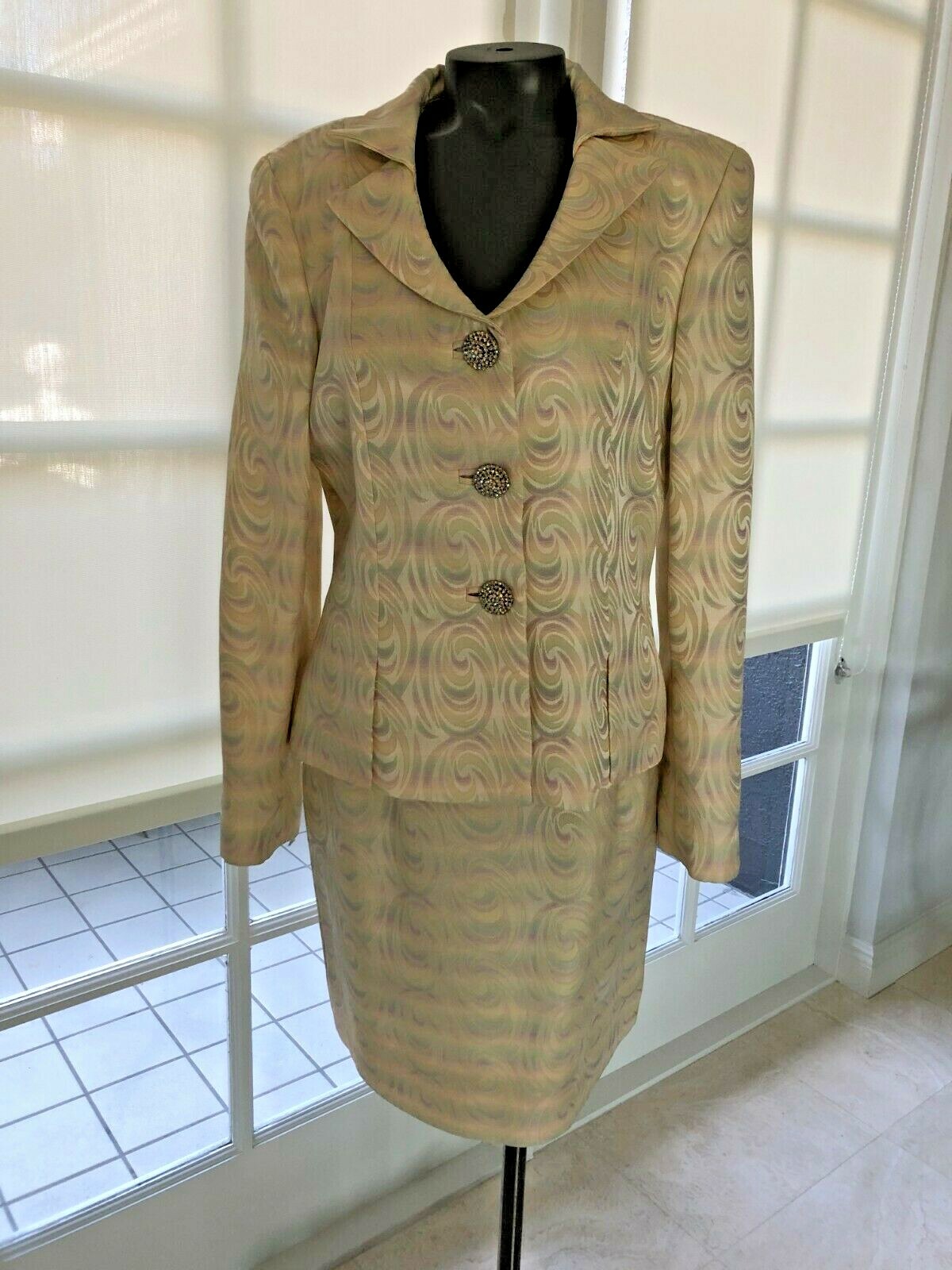 George Simonton vintage Suit Jacket Skirt Rhinestone size 8 Lined PERFECT