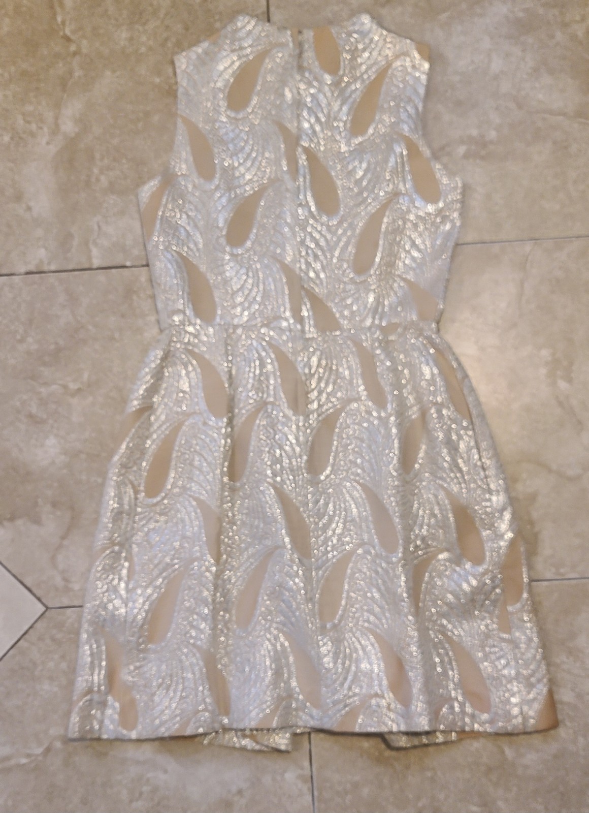 VTG MOD 60 Eve Le Coq Tan Metallic Silver Lame Brocade Paisley Dress Women’s S-M