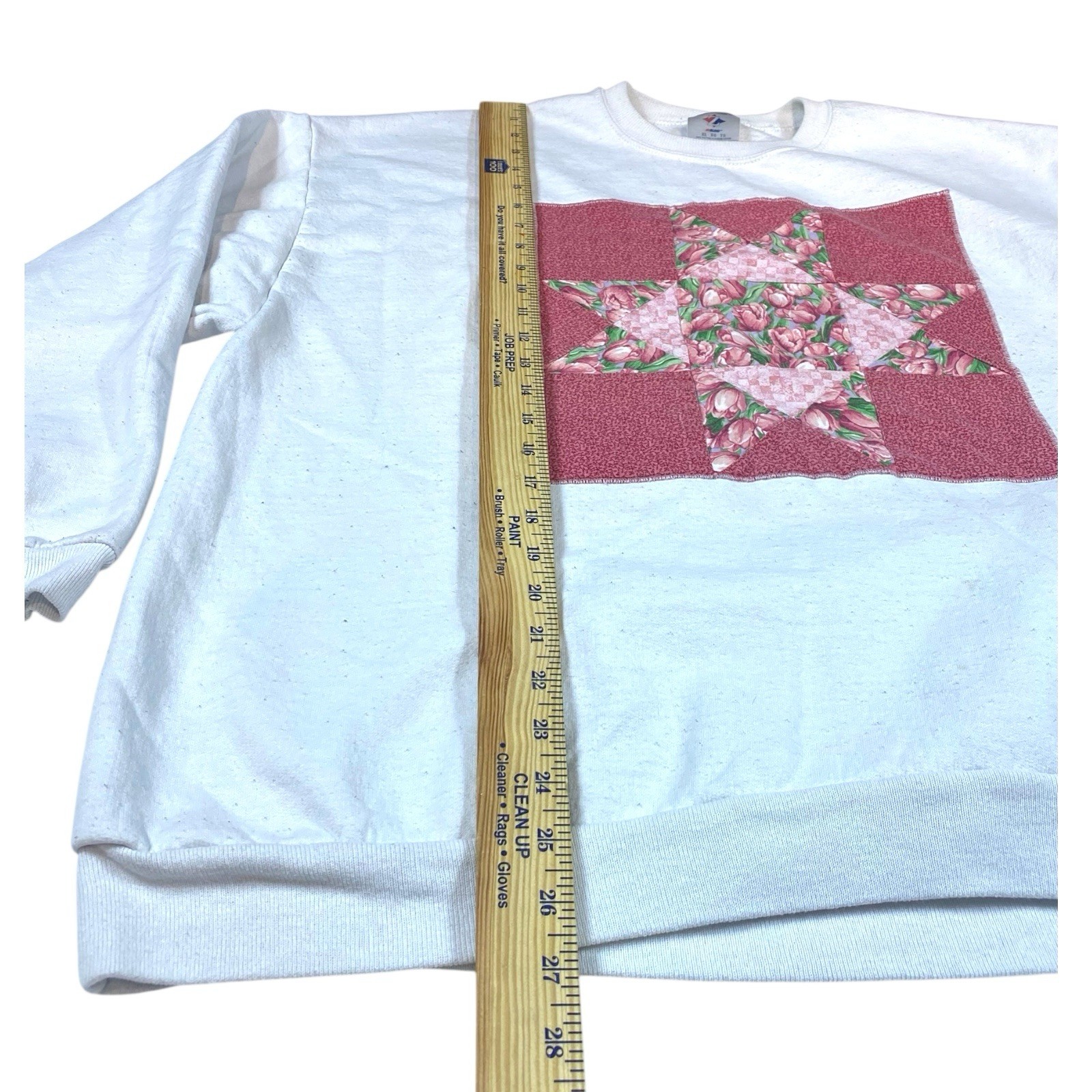 Jerzees Sweatshirt Womens Adult XL White 90s Handmade Grannycore Quilt VTG
