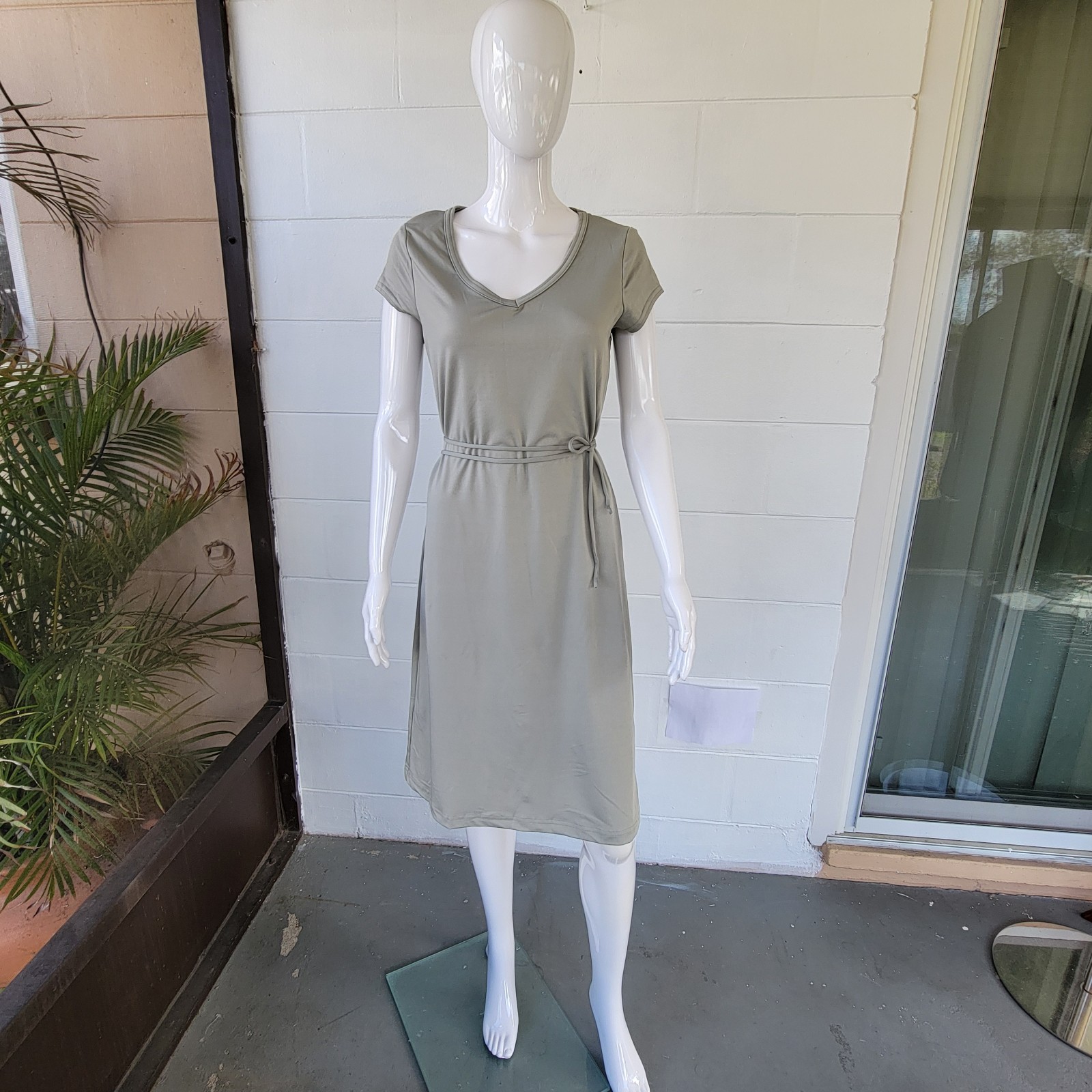 Vintage 90’s La Belle T-Shirt Dress Sage Green Short-sleeved V-neck Women Size L