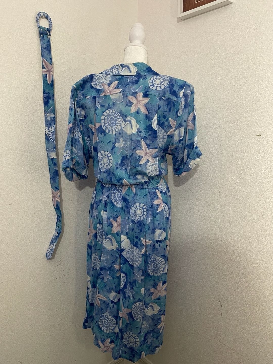 VTG Leslie Fay Petite Collections Vintage 80s Blue Midi Dress with Belt