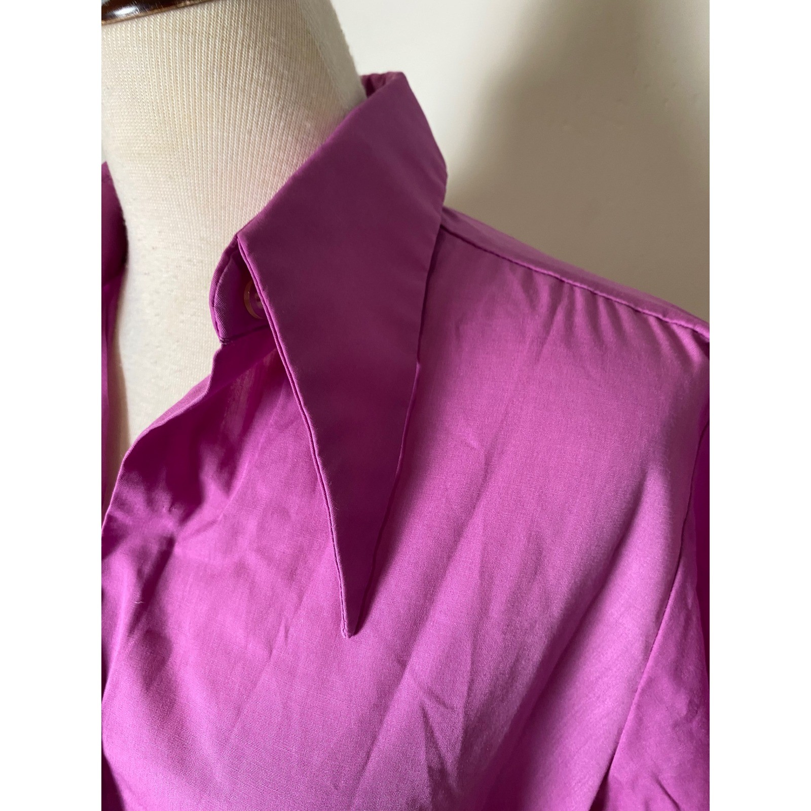 Vintage Sears 70s Dagger Collar Button Down Shirt Magenta Purple Belted Top