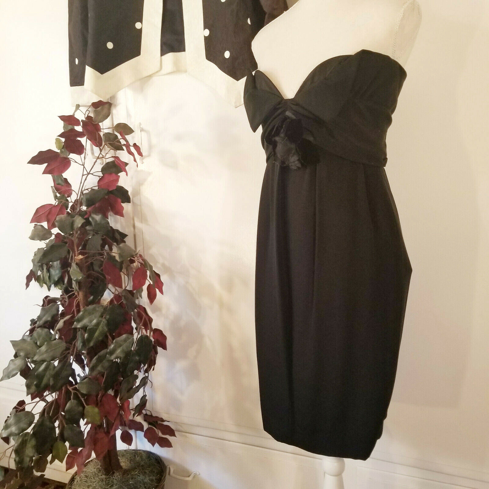 Black Strapless Dress w/Polka Dot Jacket USA Vintage Size 10 by Carolyne Roehm