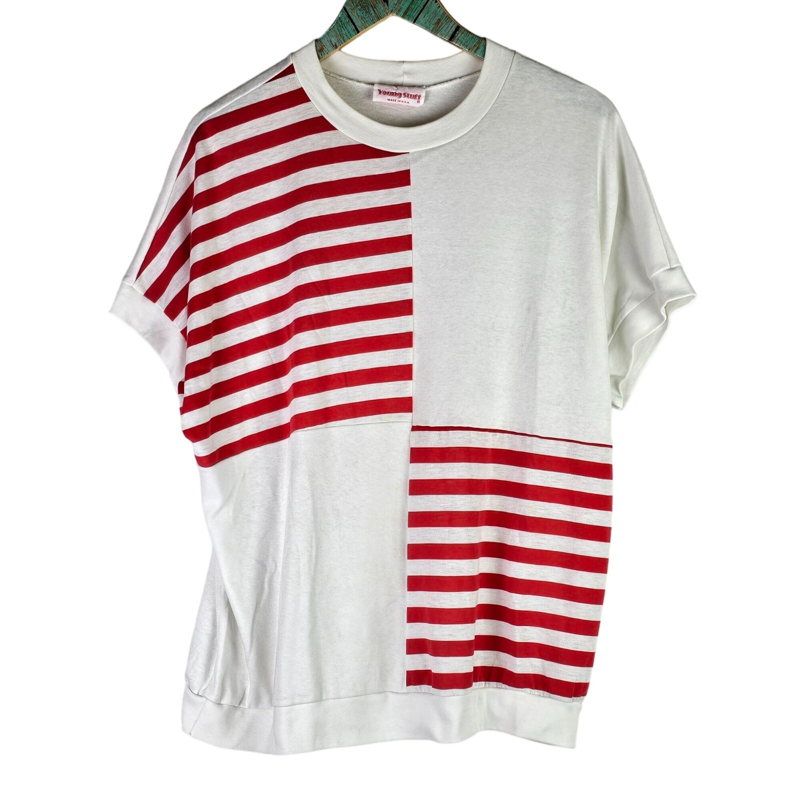 Vintage 1980’s Young Stuff American Made Beachy Red White Stripe Top, Sz XL