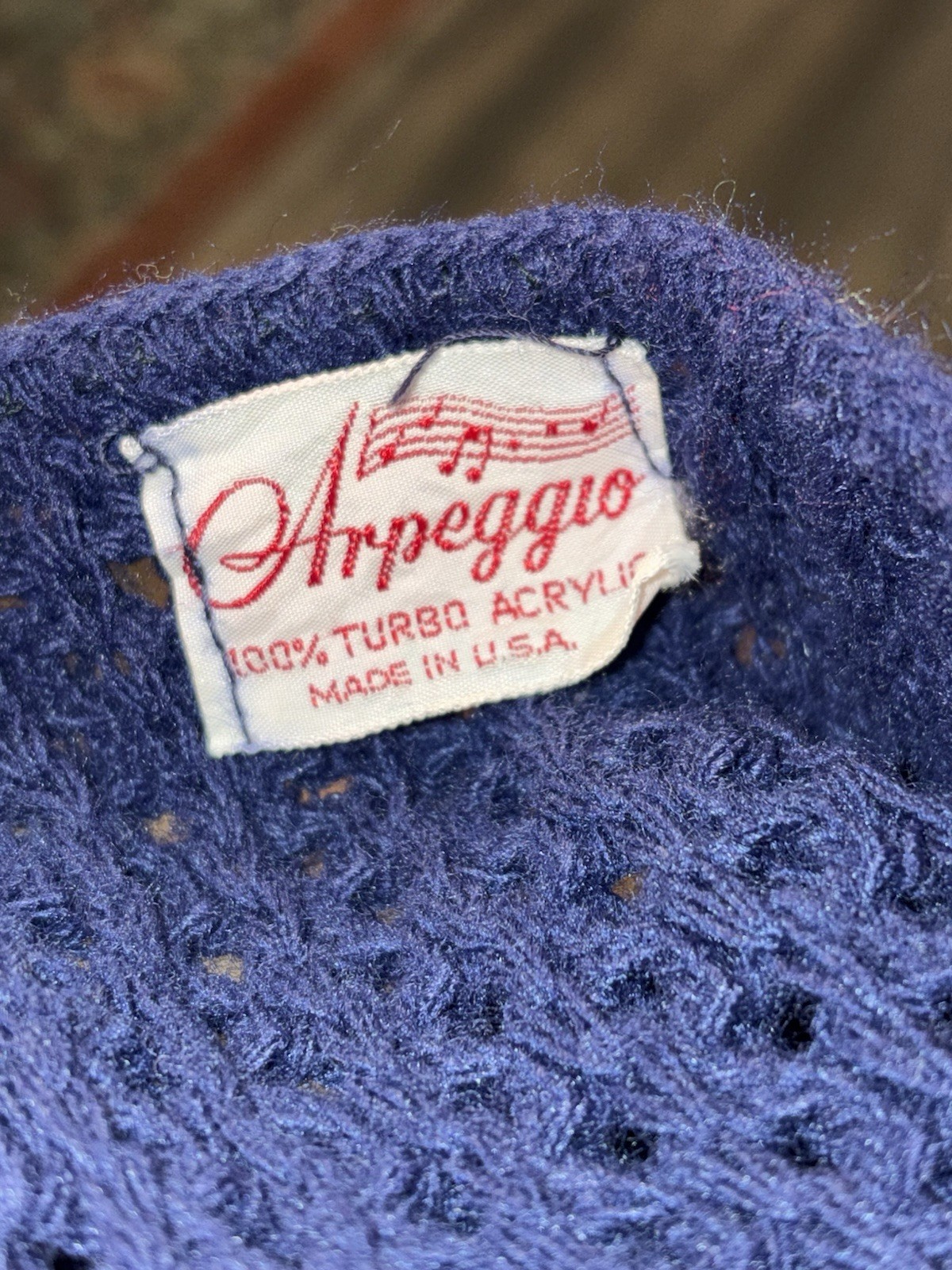 Vtg Arpeggio Granny Sweater Vest Mesh Knit 60s Turbo Acrylic Navy USA MCM True