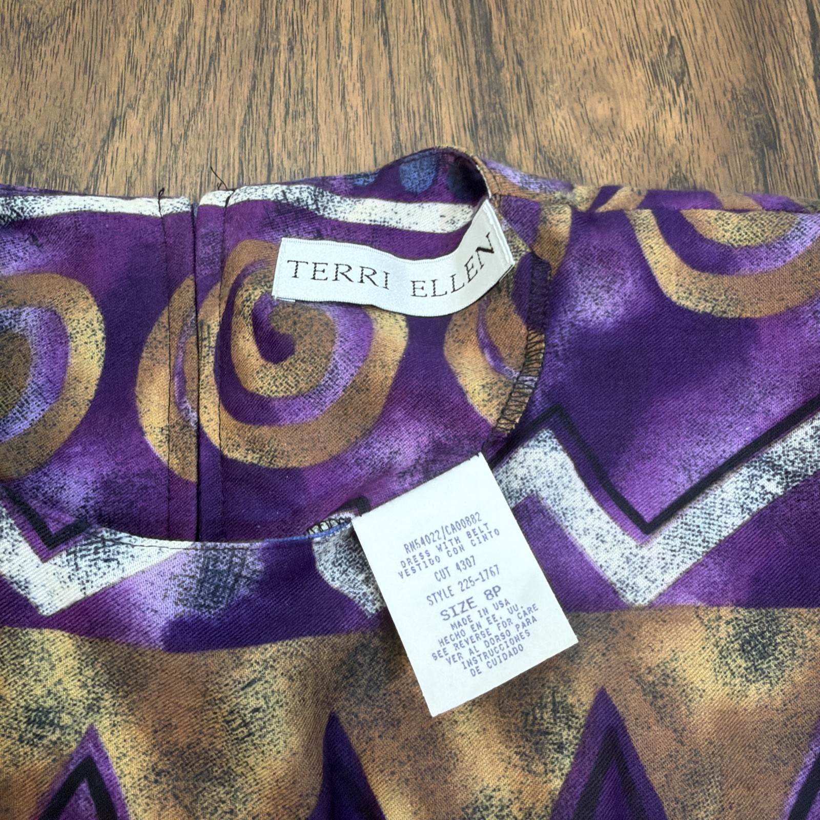 Vintage 90s Terri Ellen Pleated Midi Dress Purple Southwestern Whimsigoth Aztec