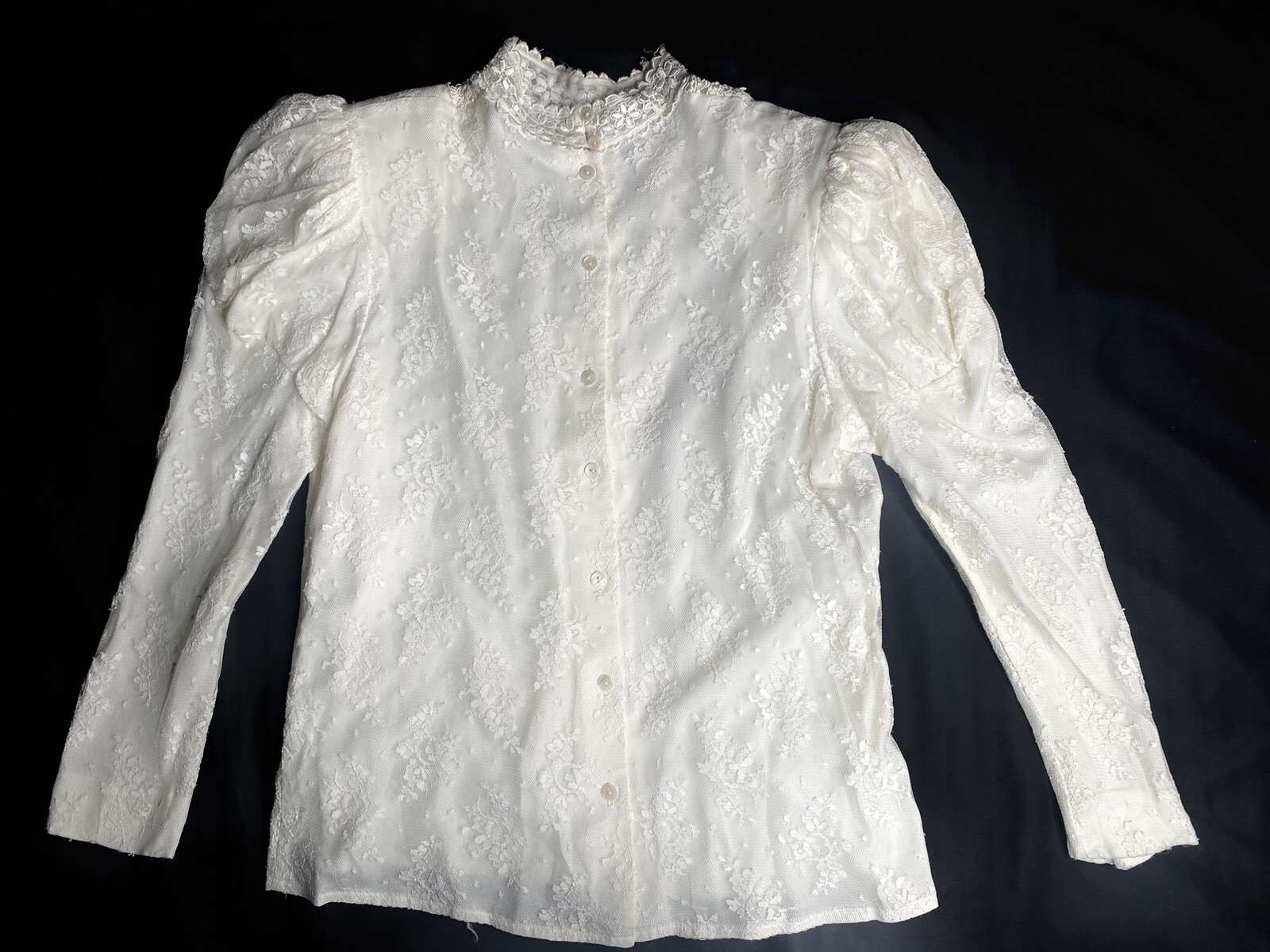 Vintage 80s Scott McClintock White Lace Victorian Blouse Sz 14 See Measurements