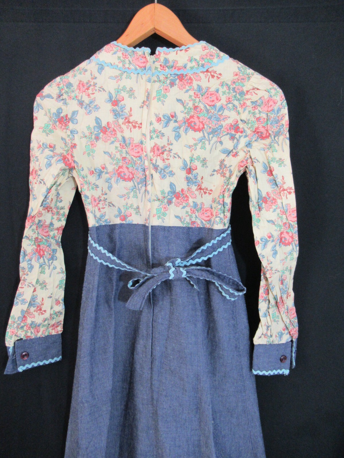 Vintage 70’s Hippie Boho Prairie Festival Maxi Dress Rickrack PBJ Long Sleeve