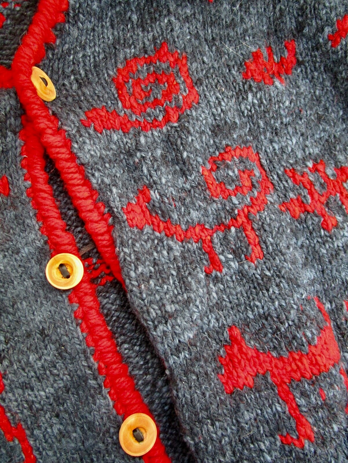 Vintage Amano Wool Wood Boho Tribal Cave Drawing Caridgan Sweater Oversize S L