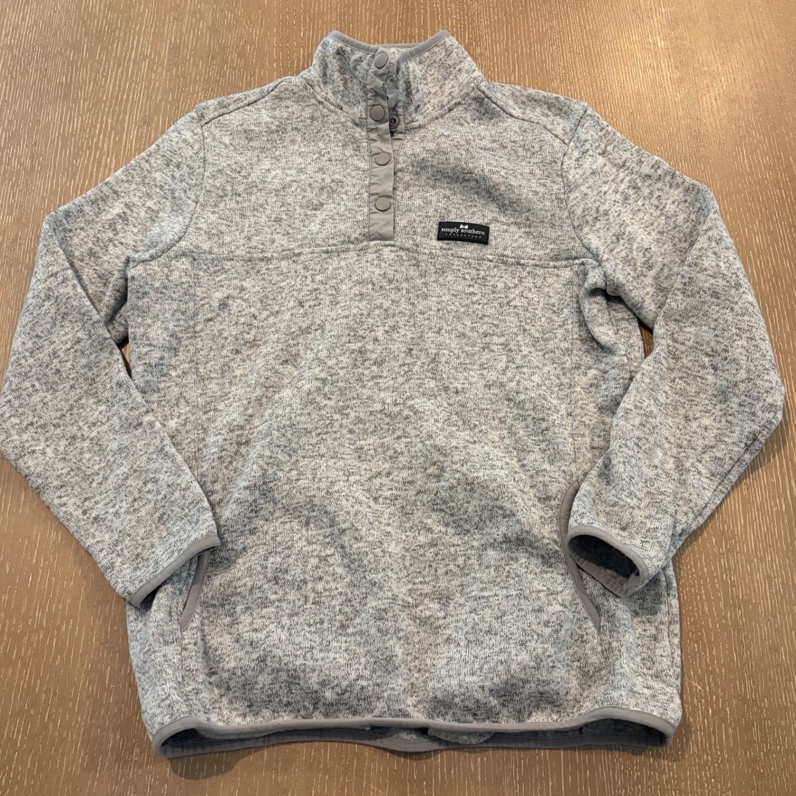 Simply Southern Women’s Large Gray Heather Snap Pullover Fleece Sweater Jacket