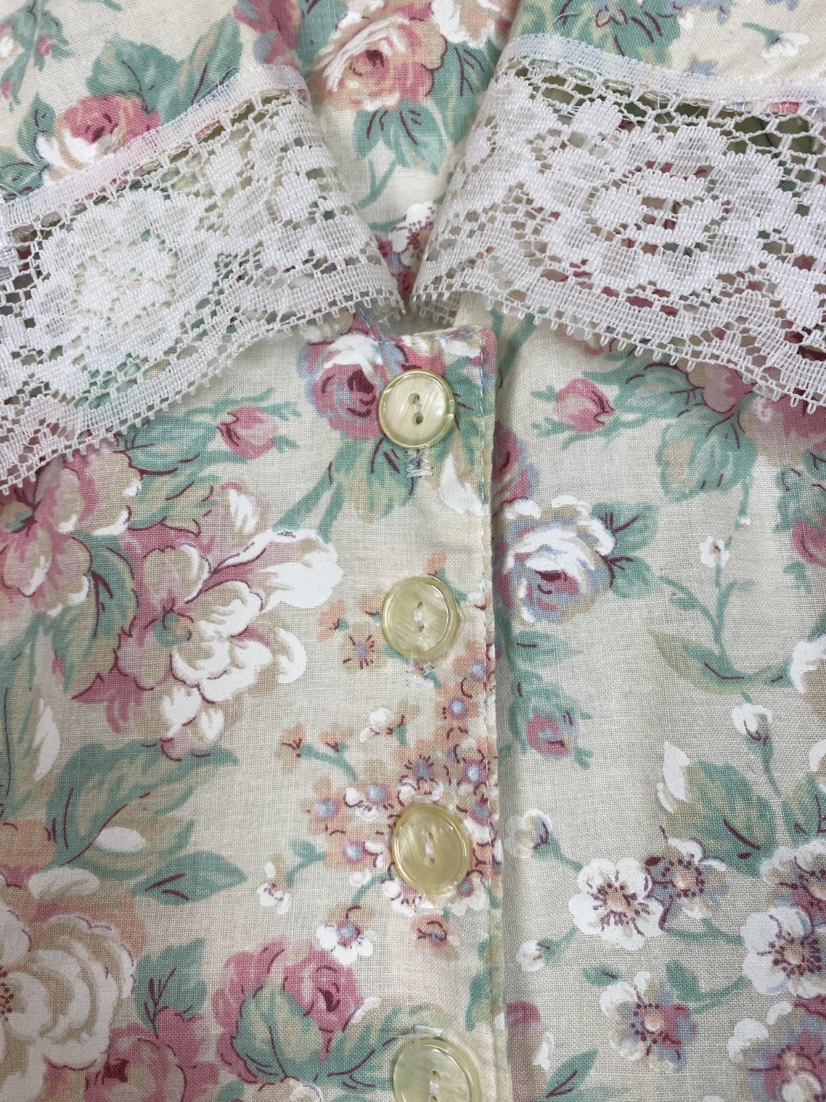 VTG Eter Sz 5/6 Sailor Collar Basque Waist Floral Dress Cottage Romantic 80s USA